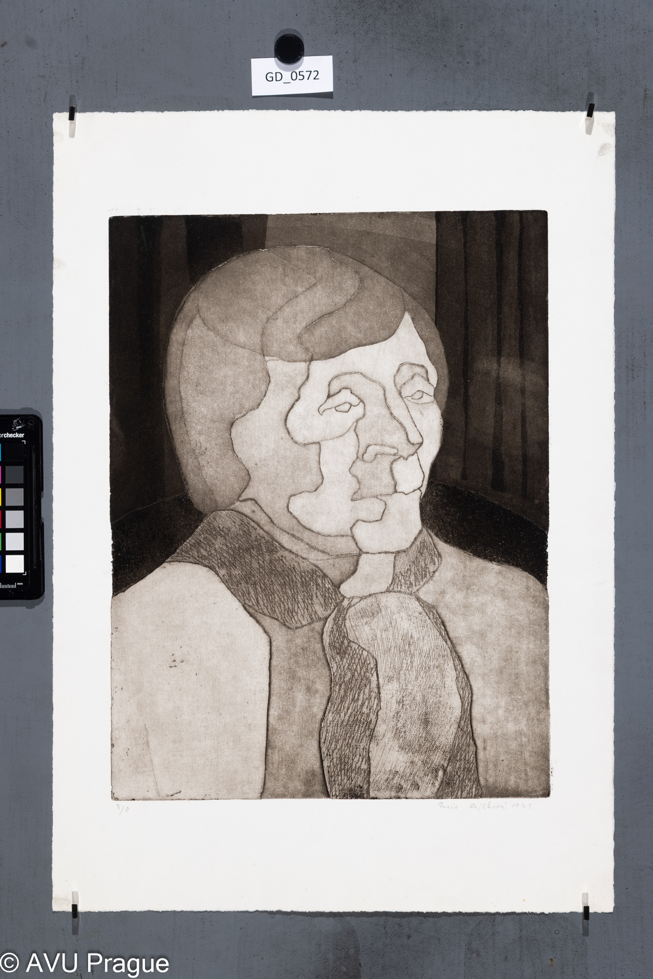 Lucie Reslerová-Rejžková, hlava modelky, 1971, Lept / akvatinta,39,5 x 25,6, 54,1 x 37,8, Čepelák