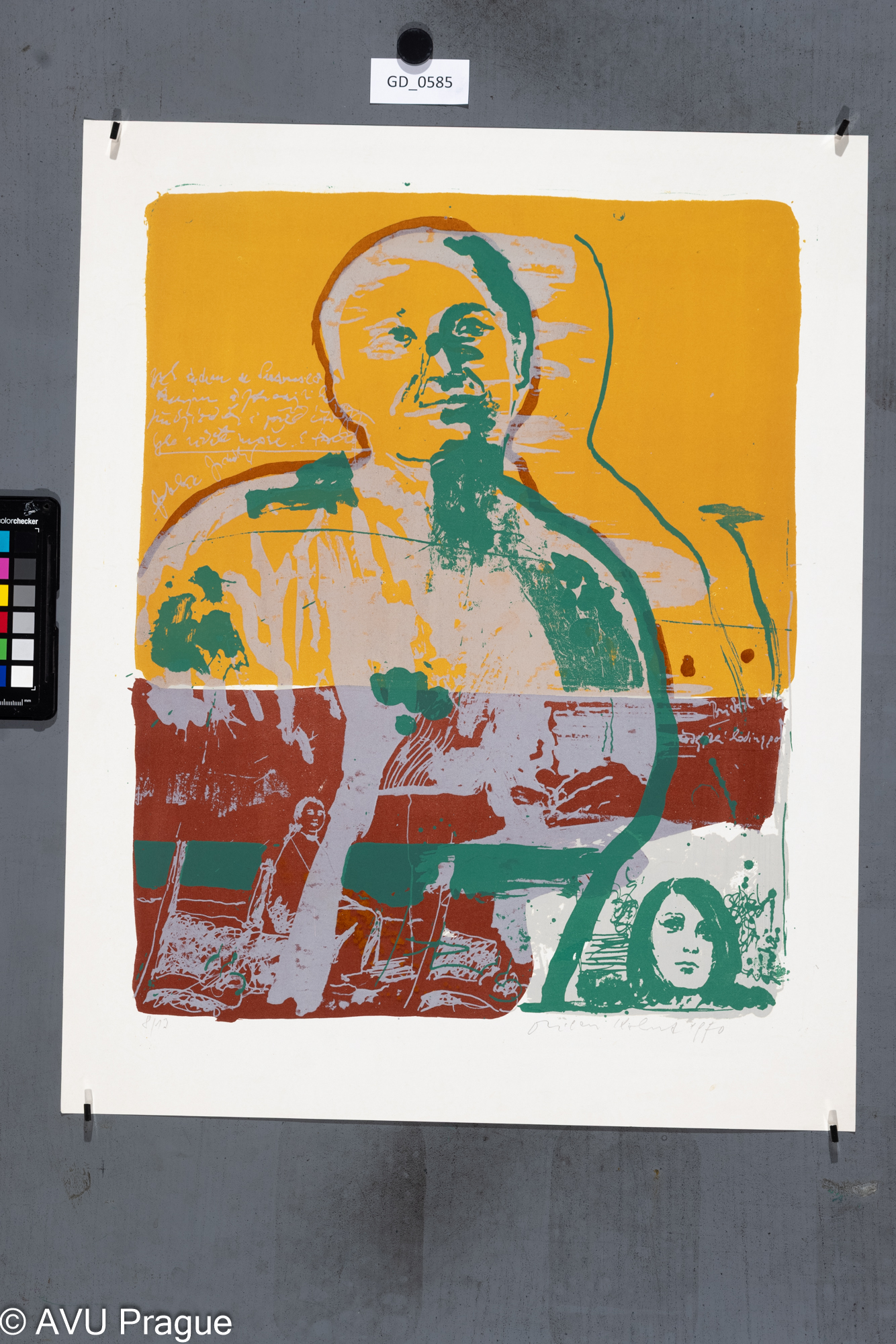 Milan Kohout, figura s portrétem,1970, Litografie -4barvy, 46,4 x 37,55,6 x 44,3, Čepelák