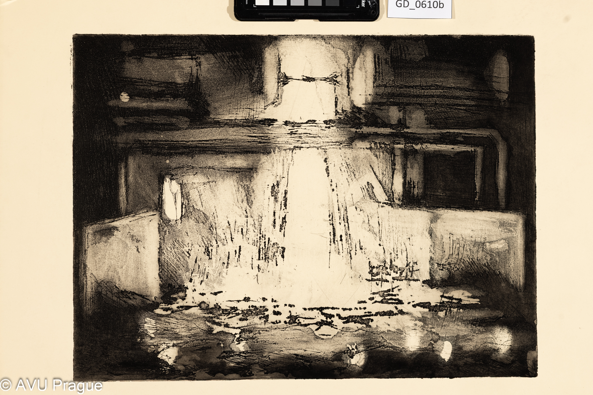 Vladimír Neuwirt, V továrně - vysoká pec, Lept / akvatinta,29,5 x 39,8, 43,9 x 52,5, Čepelák