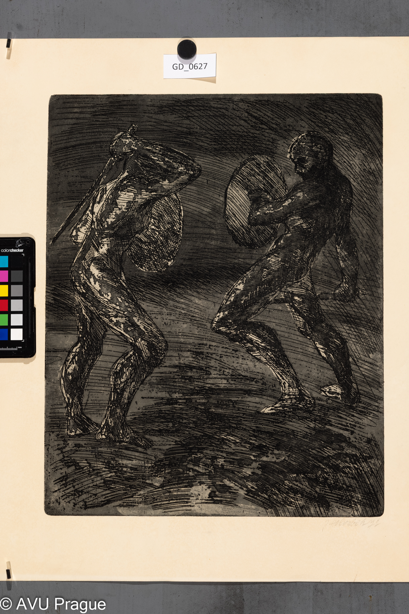 Jan Holoubek, Souboj, 1972,Lept / akvatinta, 43,5 x 34,9, 56 x 40,4, Čepelák