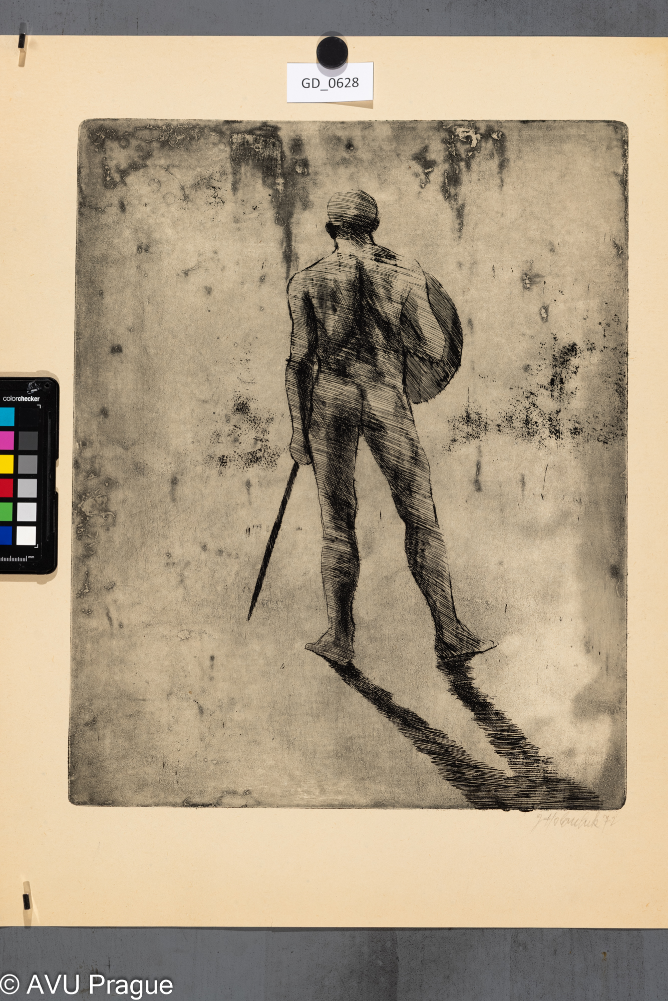 Jan Holoubek, Bojovník, 1972,Lept, 43,2 x 35, 56,3 x 46,4,Čepelák