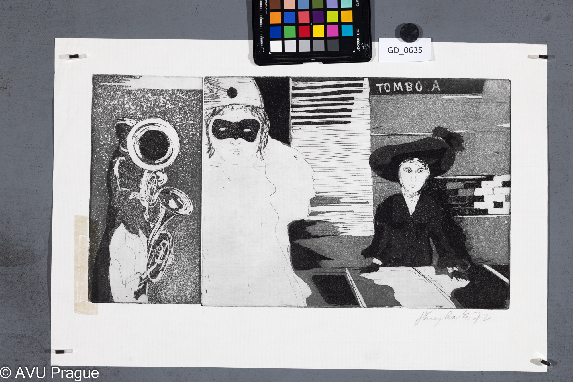 Emil Šmejkal, Tombola, 1972,Lept / akvatinta, 24 x 44,3,34,7 x 52,2, Čepelák