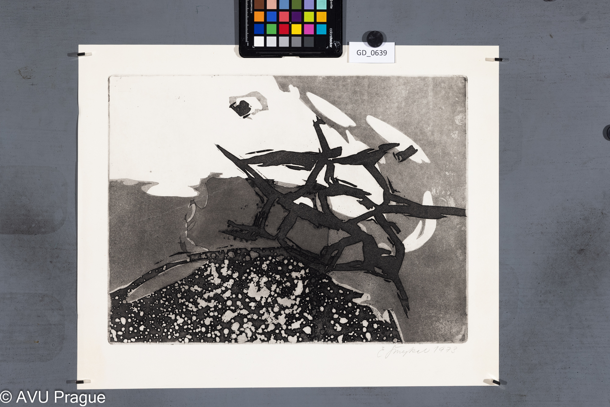 Emil Šmejkal, Abstraktní motiv,1973, Akvatinta, 32,5 x 43,5, 41 x 50,7, Čepelák