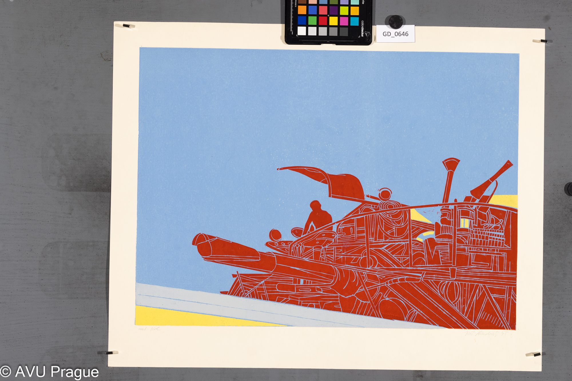 Jiří Lindovský, Stroj II. , 1975,Linoryt, 39,7 x 54,2, 49,1 x 62,Čepelák