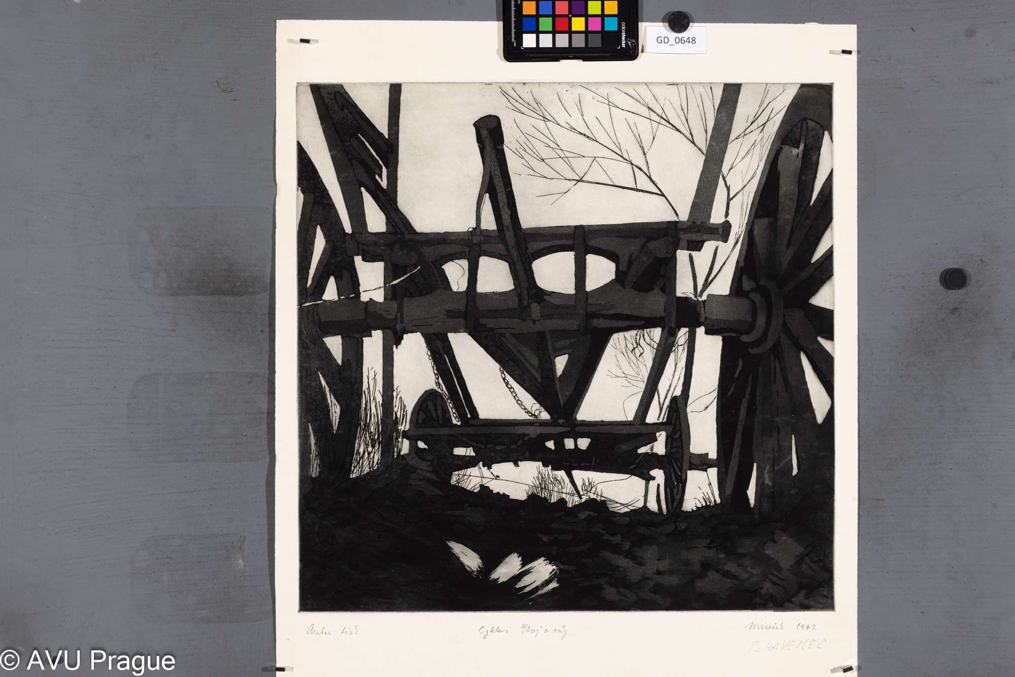 Miroslav Bravenec, Z Cyklu stroj a vůz, 1972, Lept / akvatinta, 49 x 49,5, 62,2 x 53,5, Čepelák