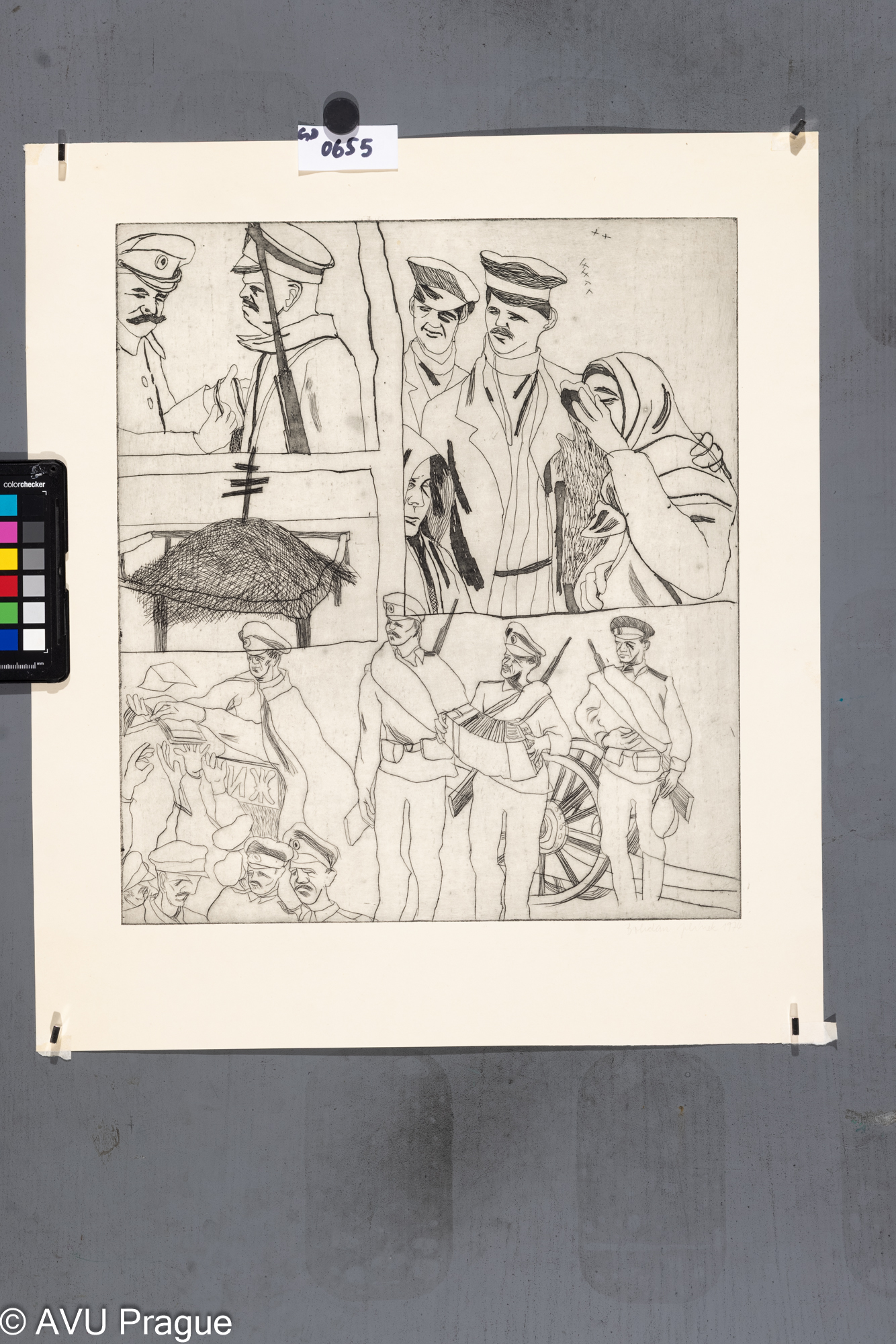 Bohdan Jelínek, VŘSR - cyklus II. - carští vojáci, 1974, Lept , 39,9 x 34,9,  51 x 44,3, Čepelák