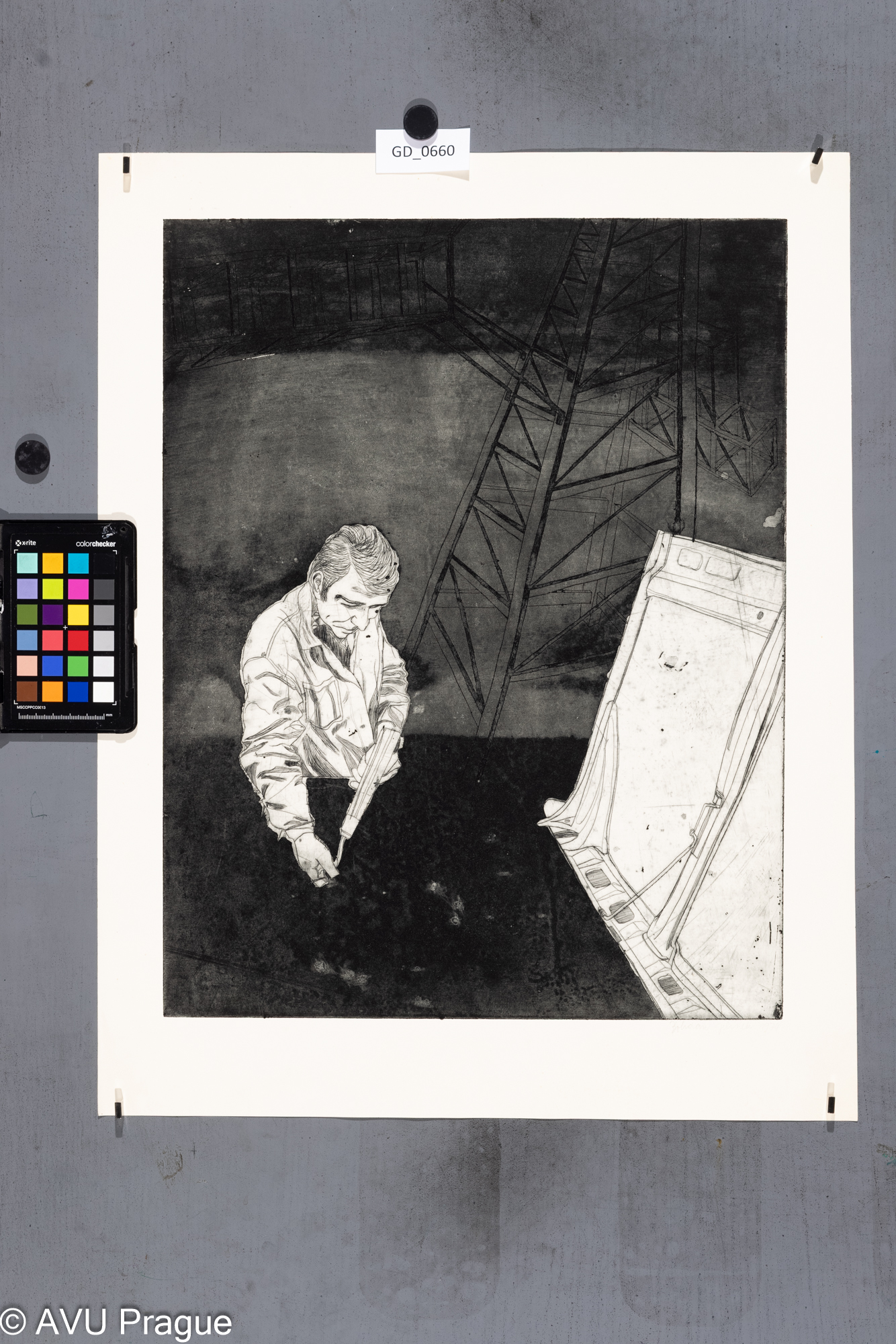 Bohdan Jelínek, Dělník, 1974,Lept / akvatinta, 46,8 x 36,2,56,6 x 44,6, Čepelák