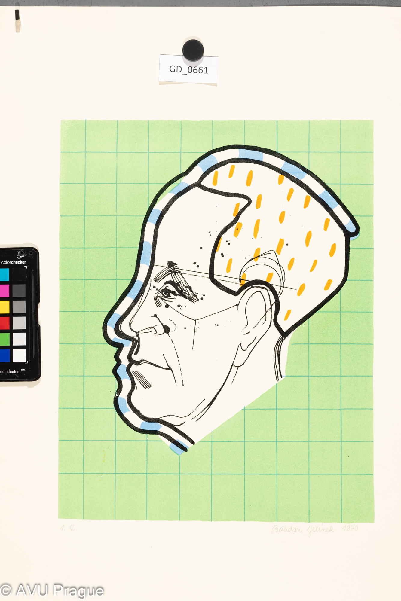Bohdan Jelínek, Profil muže,1970, Litografie 4barvy, 37,2 x 29,62,3 x 43,6, Čepelák
