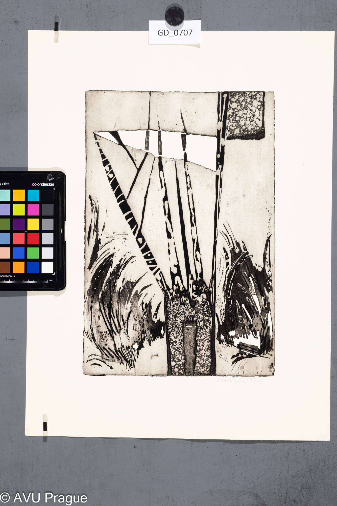 Zuzana Nováčková, Abstrakce,1970, Rezervář / akvatinta - prolept, 29,8 x 20, 42,8 x 31,9,Čepelák