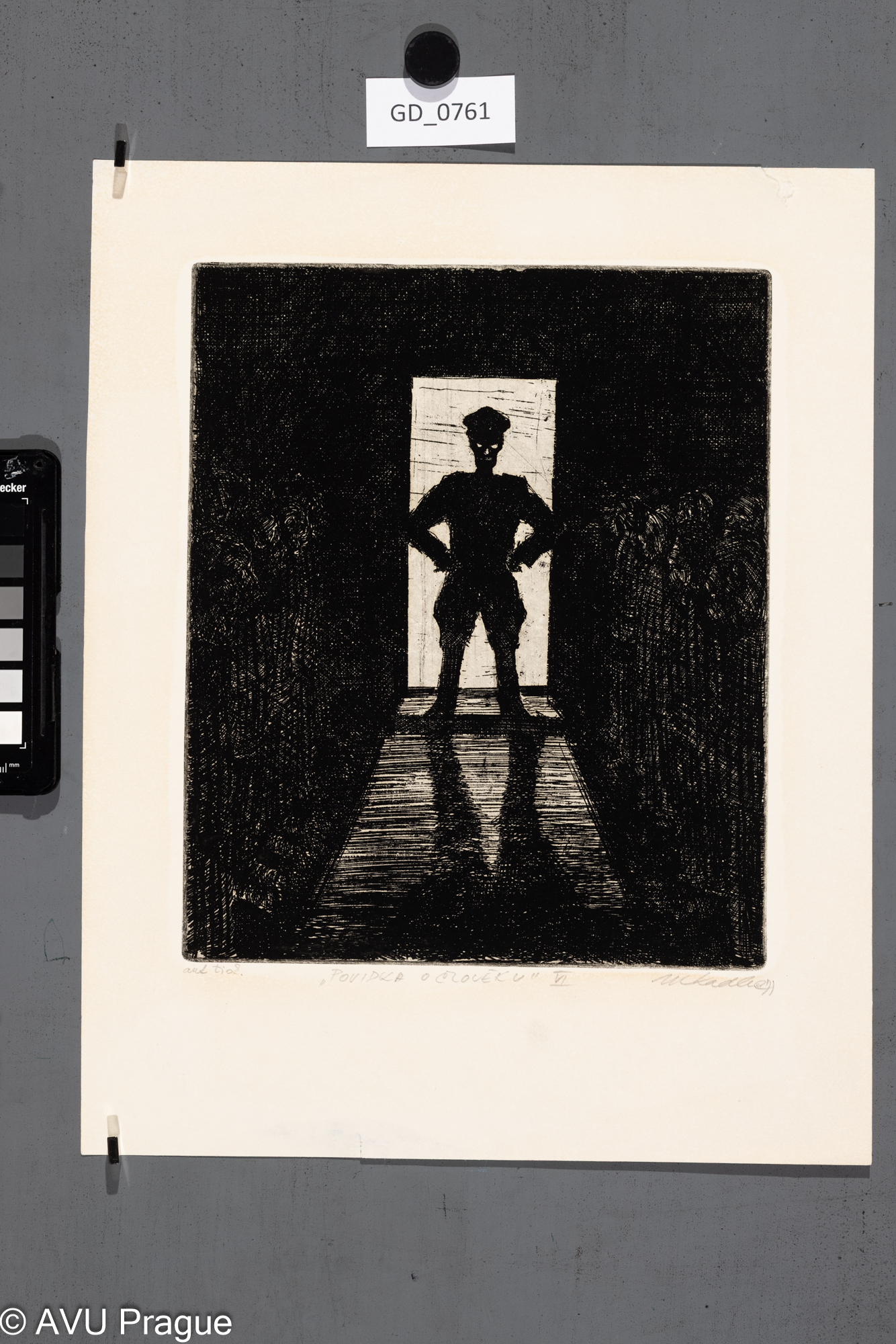 Martin Kadlec, Povídka o člověku VI., 70. léta, Lept, 25,3 x 21,1, 36,2 x 28,7Čepelák