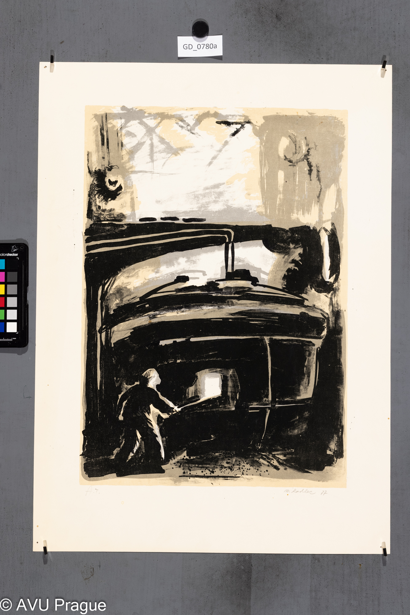 Martin KadlecTavič u pece (Hutě)1977Litografie, dvě barvy, podtisk45 x 31,958,6 x 42,5Čepelák