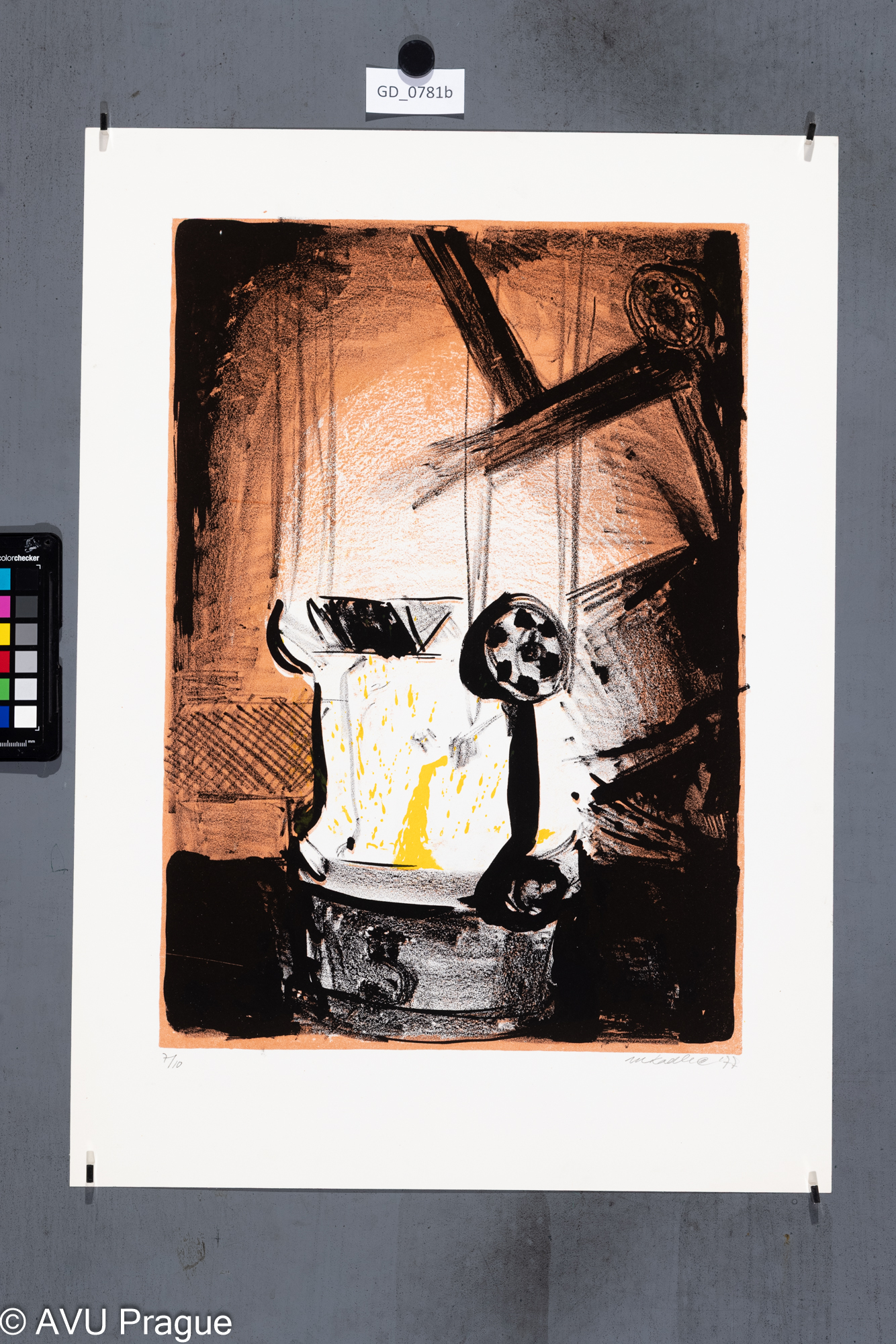 Martin KadlecJeřáb zvedá pánev (Hutě)1977Litografie, tři barvy, podtisk45,6 x 31,958 x 41,5Čepelák