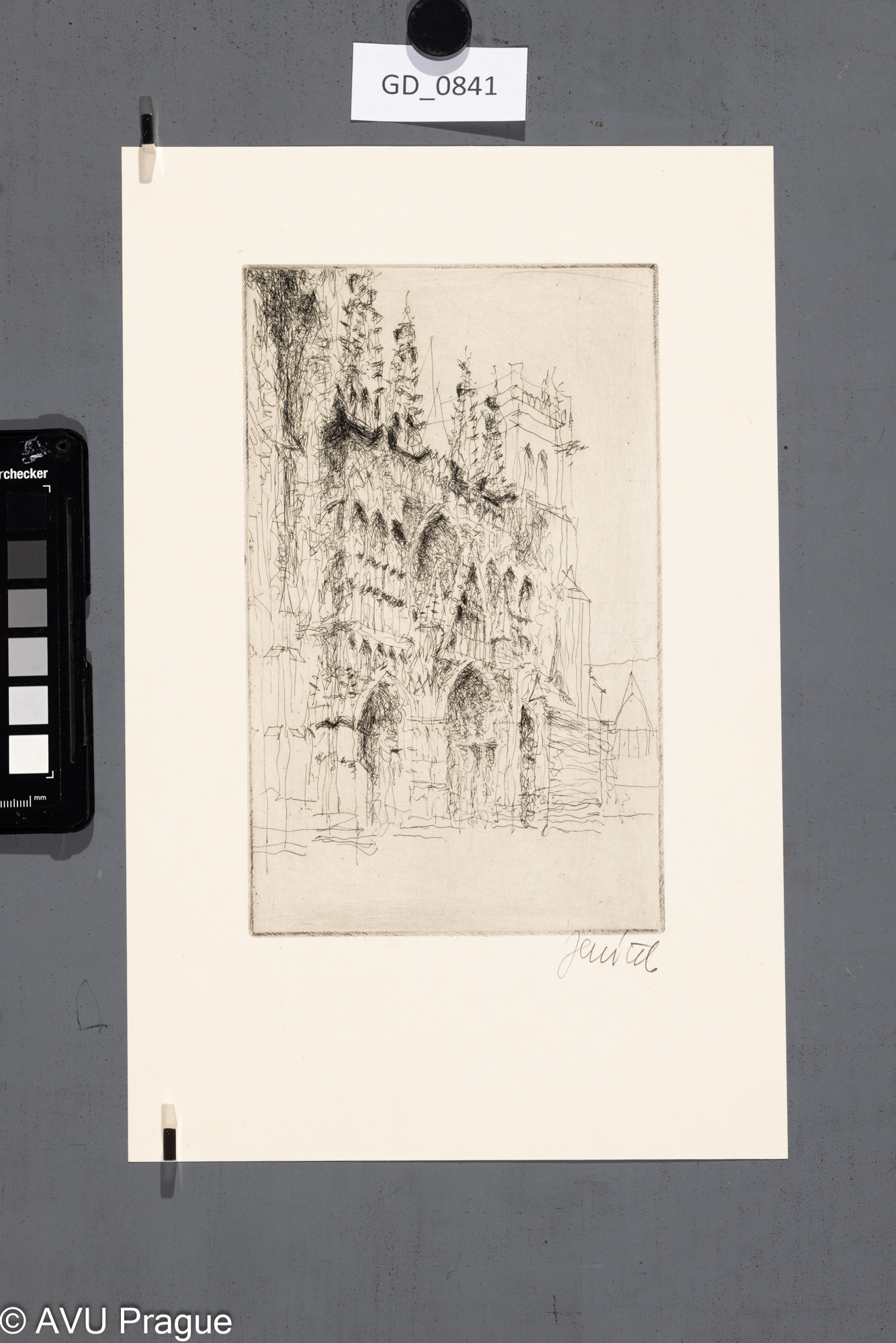 Antonín Jeníček, Katedrála, 60.léta, Lept, 21 x 12,8, 31,6 x 20,3, Cubr