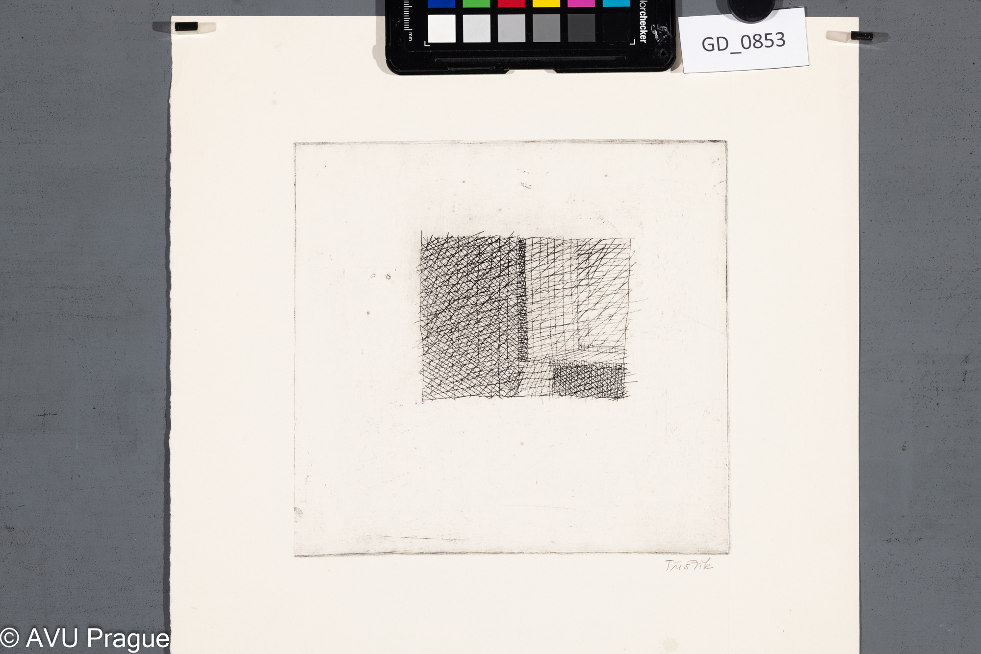 Jiří Třeštík, Prostorová kompozice II., 70. léta, Lept, 17,8 x 18,8,37,8 x 29,7, Ondráček