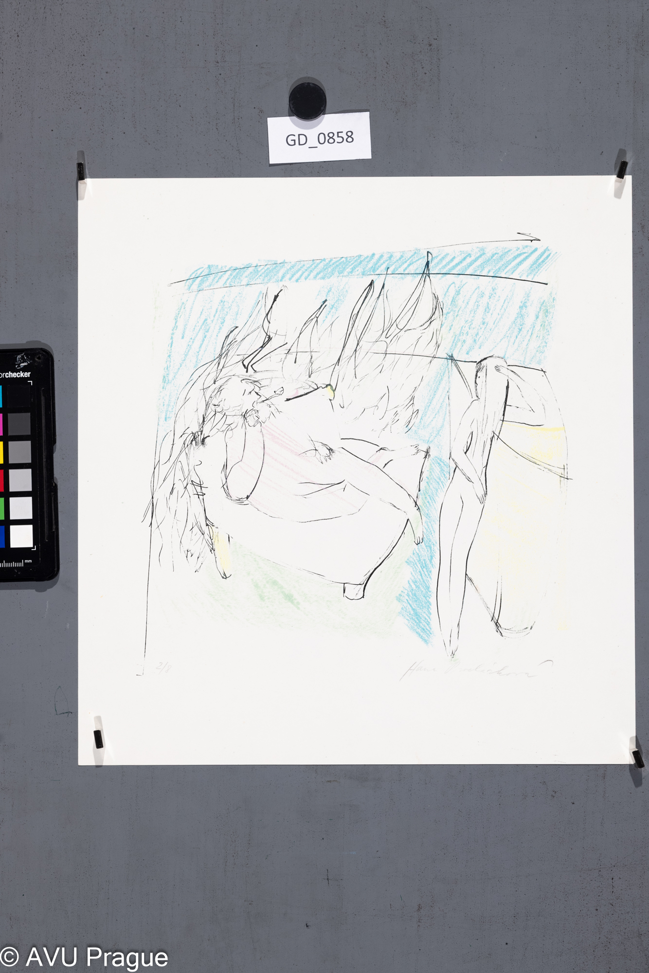 Hana Procházková, Muž a žena, 2/8,70.léta, Litografie, tři barvy, 23 x 22, 31,5 x 29,8,Fišárek