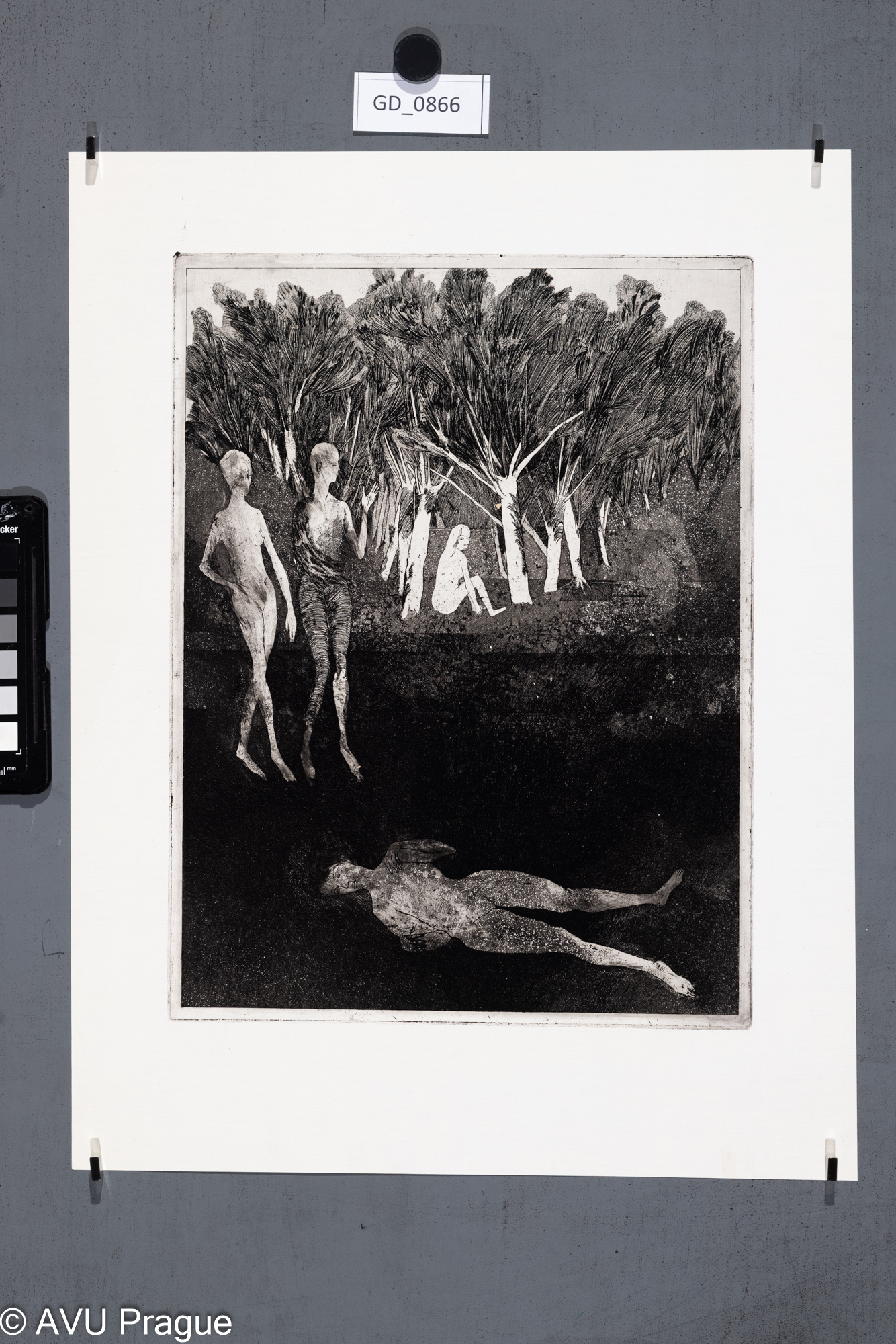 Neurčeno, Figurální kompozice - ležící žena, Lept / akvatinta,32,2 x 24,4, 43,1 x 32,8,