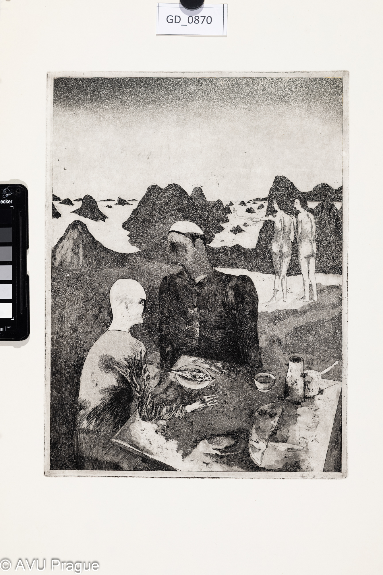 Neurčeno, U stolu, Lept / akvatinta 32,4 x 24,2, 53 x 37,4,