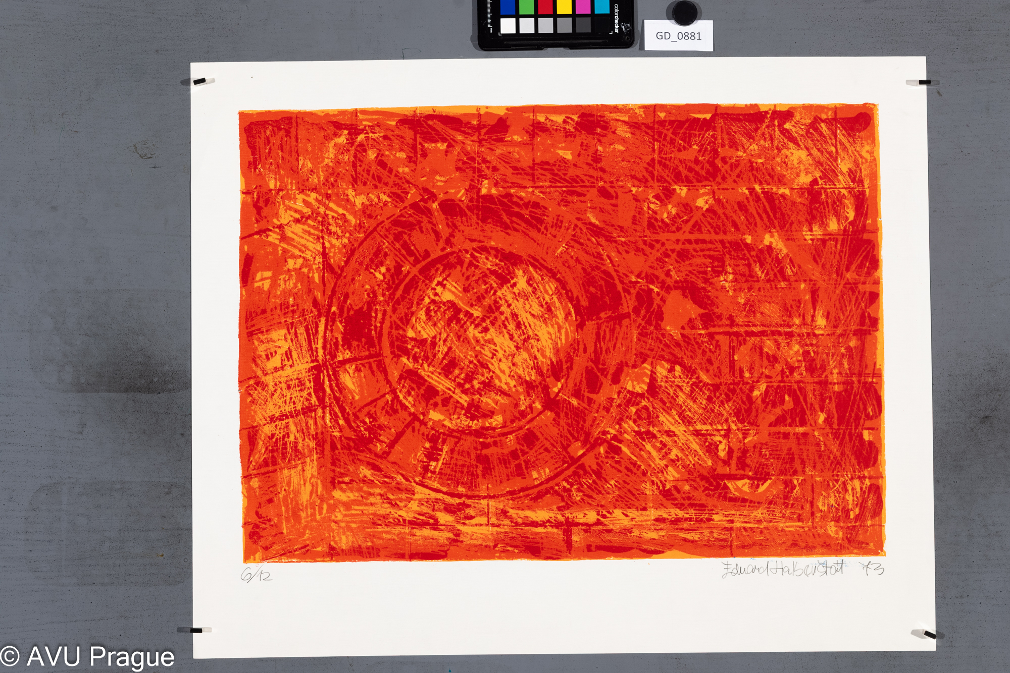 Eduard Halberštát, Abstrakce, 1973, Litografie - dvě barvy, 36,1 x 51,  47,3 x 58,9, Smetana