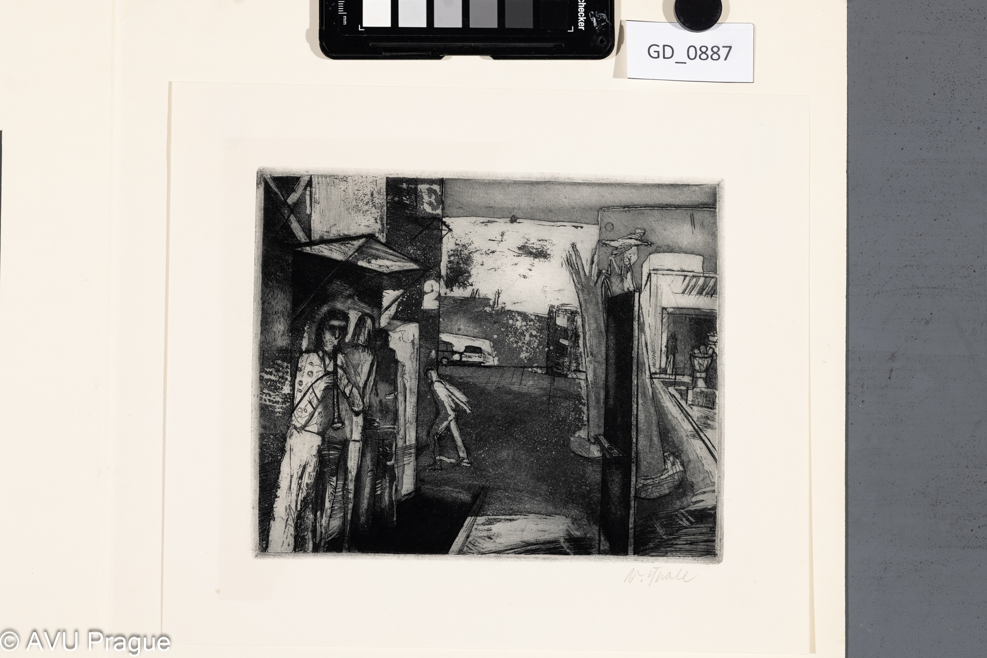 Václav Špale, Figurální kompozice,70 léta, Lept / akvatinta, 16,5 x 2023,8 x 27,2, Jiroudek