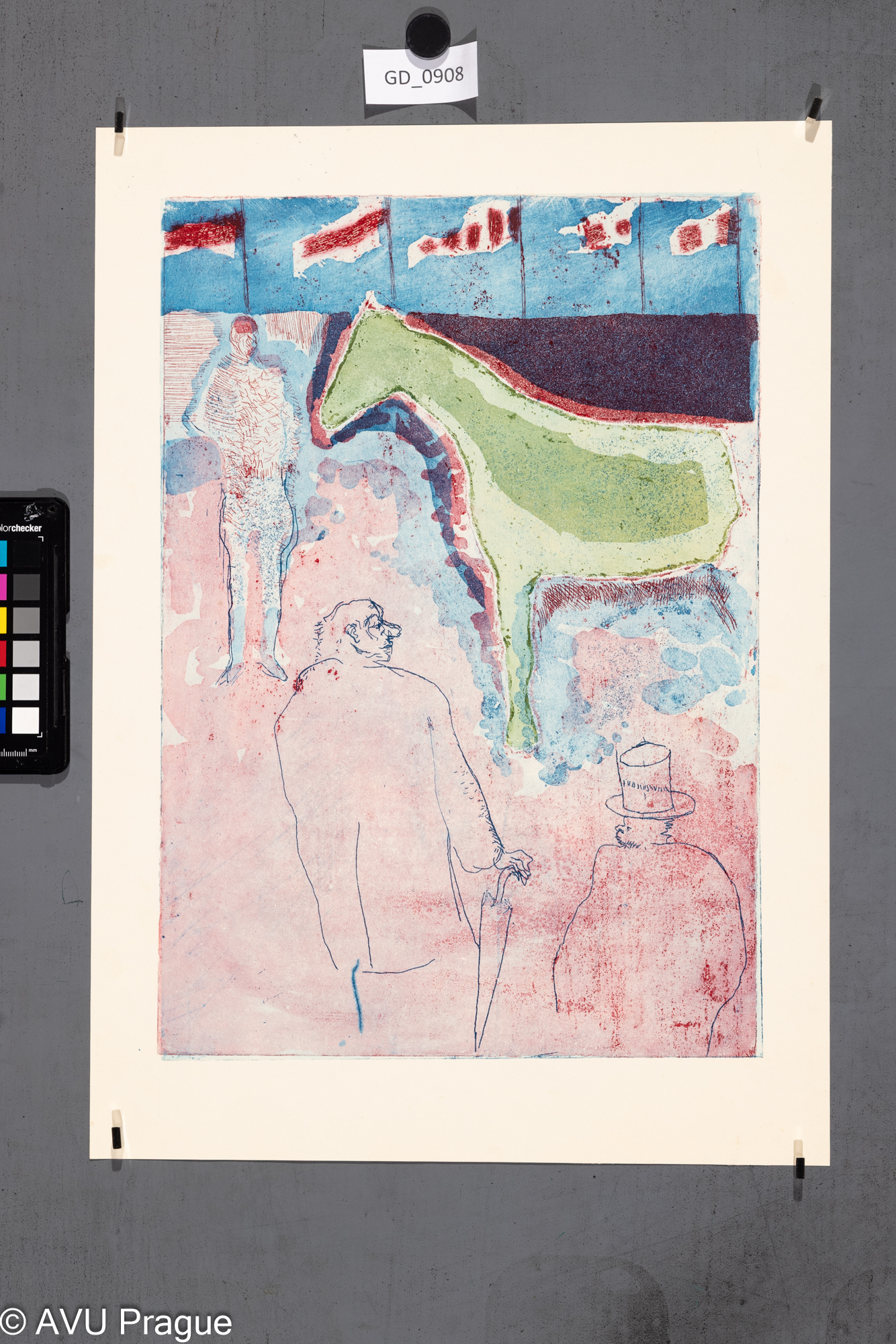 Petr Kouba? , Zelený kůň,Lept / akvatinta - tři barvy - matrice, 39 x 27, 47,2 x 33,4,Čepelák