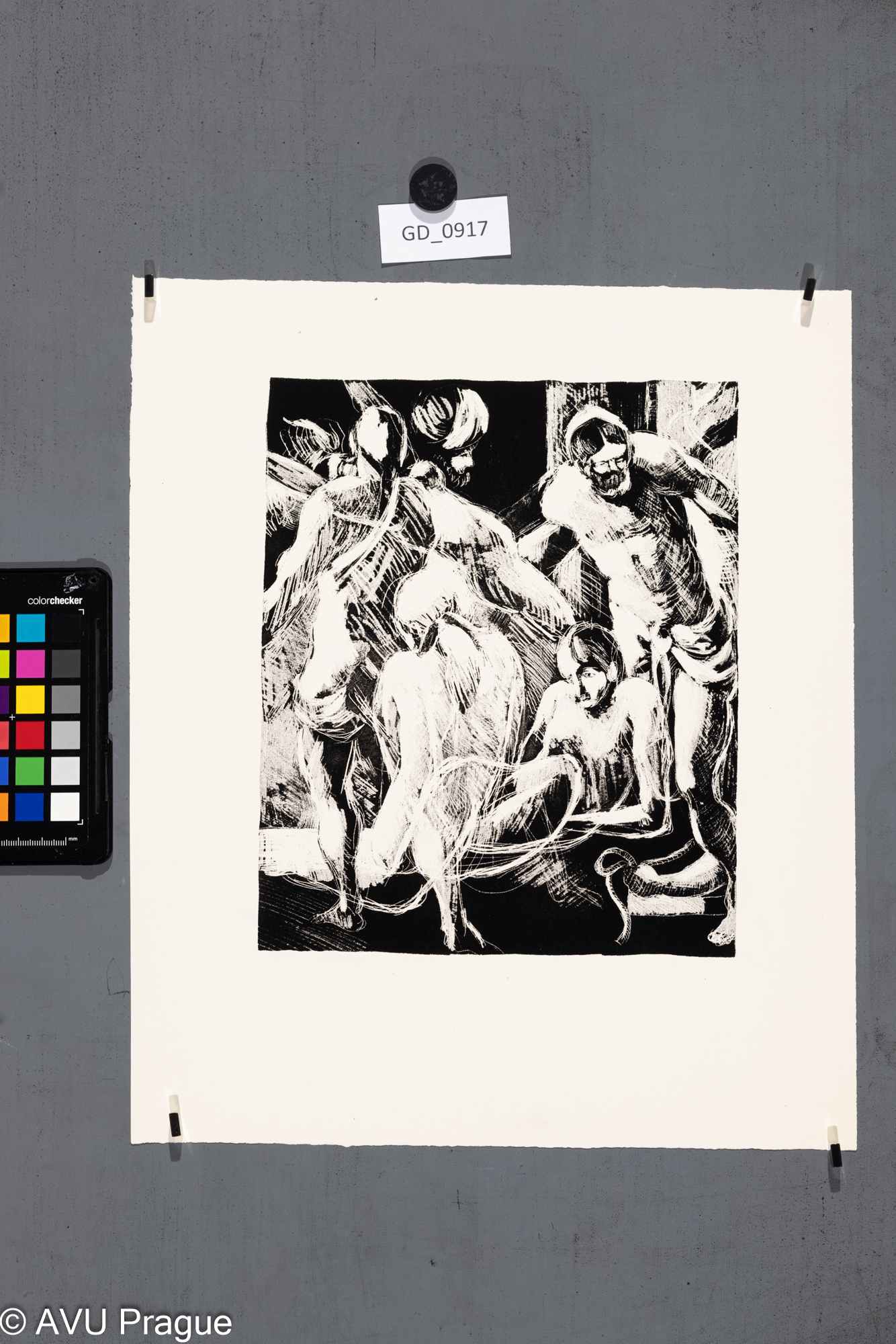 nezjištěno, Kompozice figur,Škrábaná litografie, 24,2 x 20,36,3 x 30,3