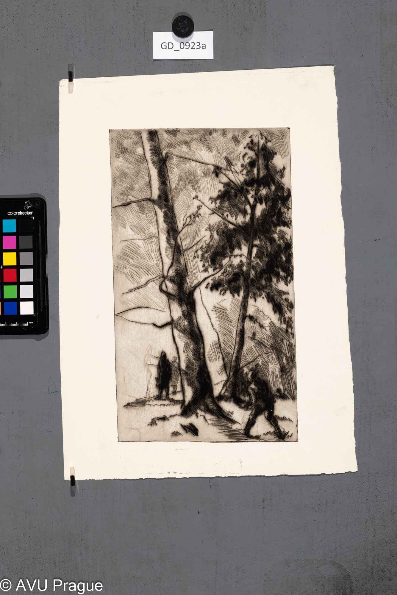 nezjištěno, Setkání v lese,Suchá jehla, 28,5 x 16,5, 37,1 x 26,7