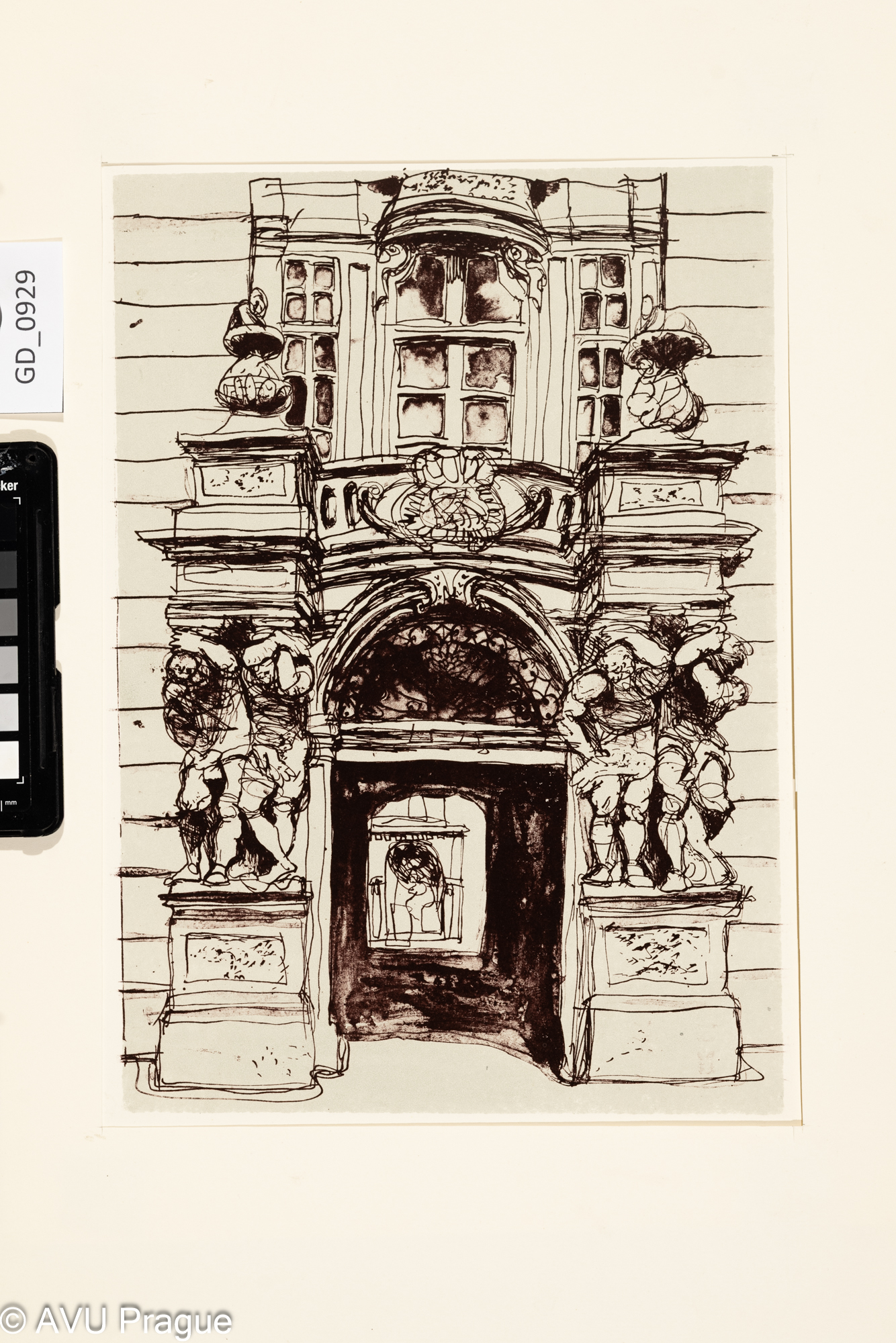 Petr Kadlec, Brána Clam-Gallasovského paláce v Praze,Litografie - tuž - podtisk, 30 x 20,9, 40 x 29,2, Čepelák