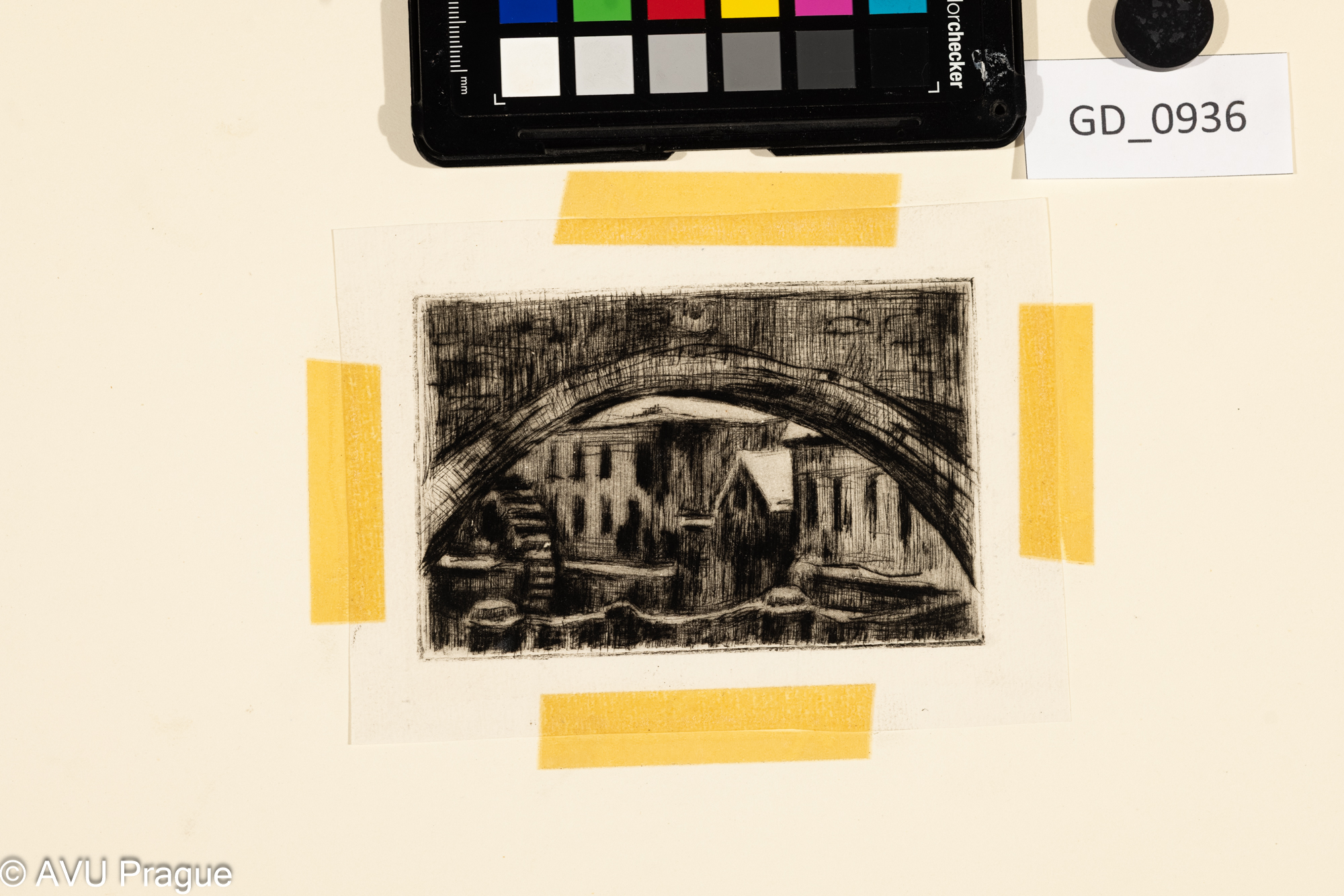 nezjištěno, Kampa - Čertovka,60 léta ?, Suchá jehla, 7,8 x 11,5, 10,7 x 14,5