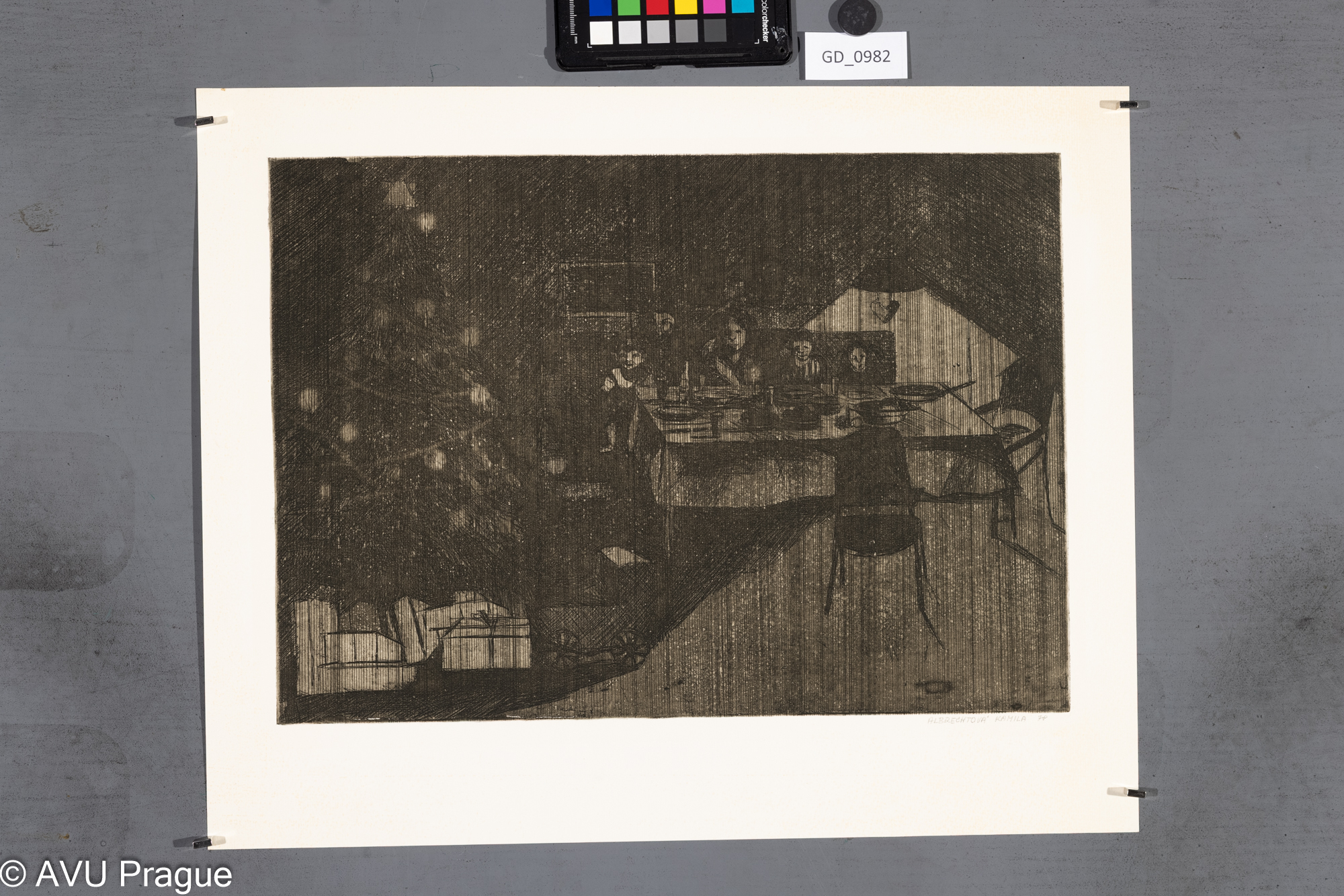 Kamila Ženatá Albrechtová, Vánoce, 1978, Lept / akvatinta,29,8 x 42, 39,8 x 49,3,Čepelák