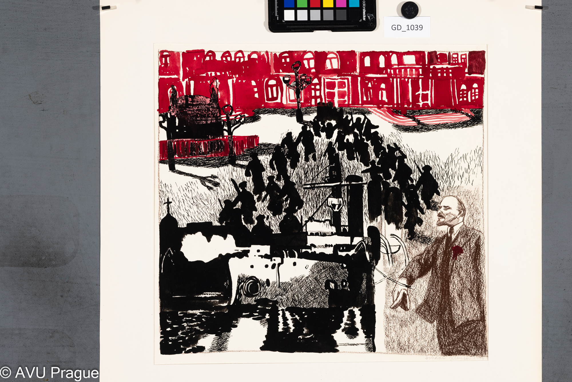 Bohdan Jelínek, Život na Rusi VI. - Útok na zimní palác, 1974Kresba34,7 x 37,6, 59,4 x 42,1, Čepelák