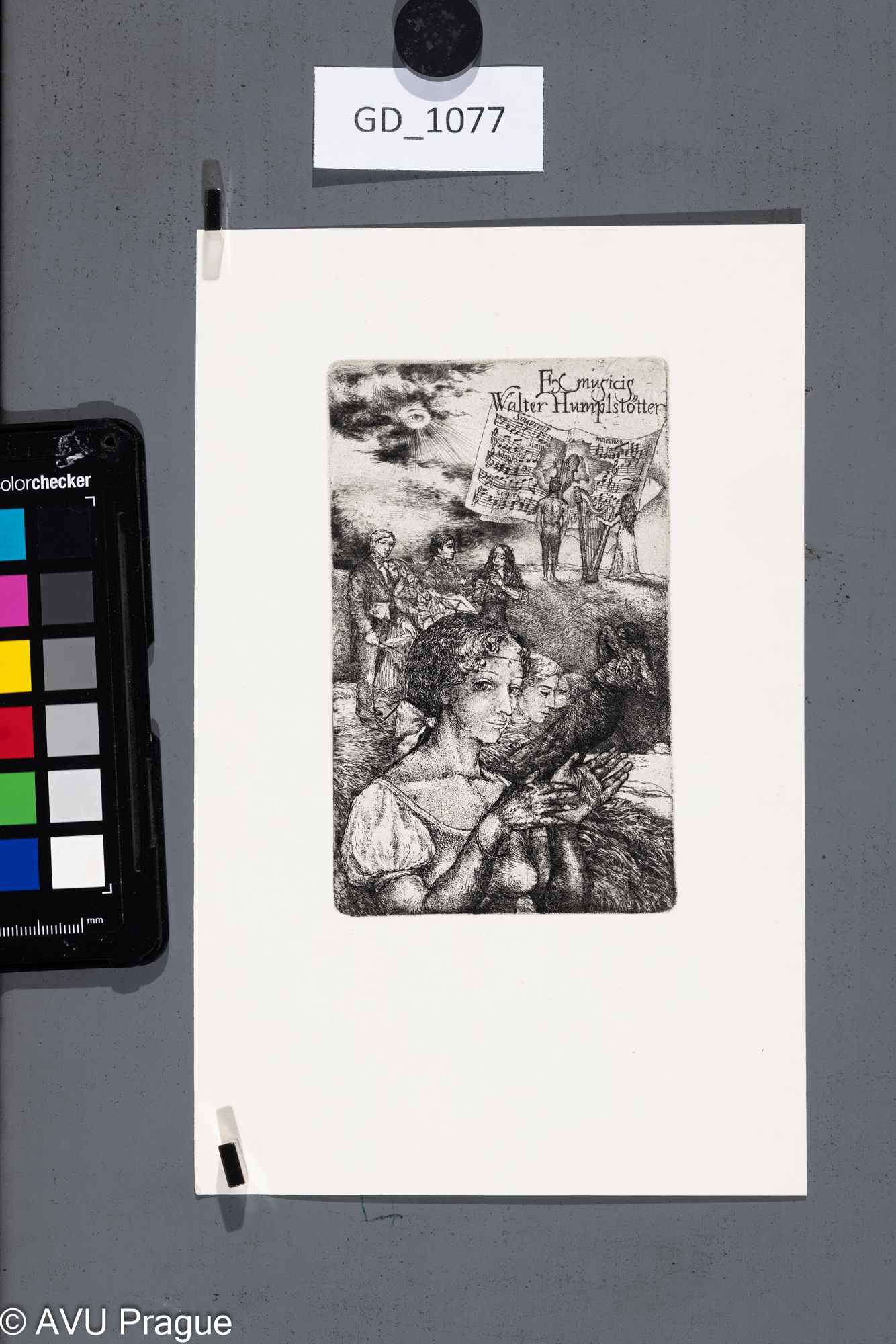 Ivana Kantůrková, Ex libris Walter Humplsotter, Lept / suchá jehla,12,7 x 7,8, 22,2 x 13,9, Čepelák