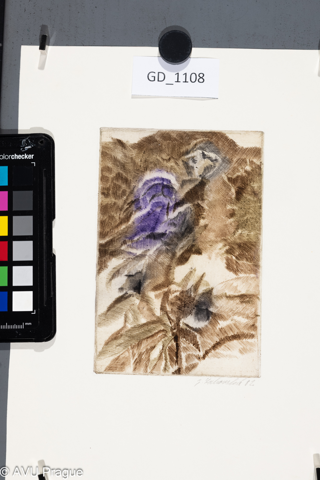 Jana Lochovská, abstrakce,1982, Suchá jehla - soutisk, 14,8 x 10, 26,8 x 19,9, Čepelák