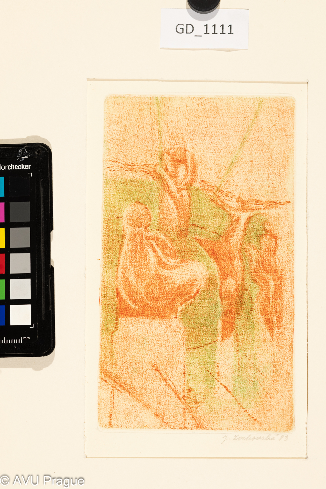 Jana Lochovská, Fontána, 1983,rytina skoblinou- soutisk , 20 x 11,4, 30,4 x 22,5, Čepelák