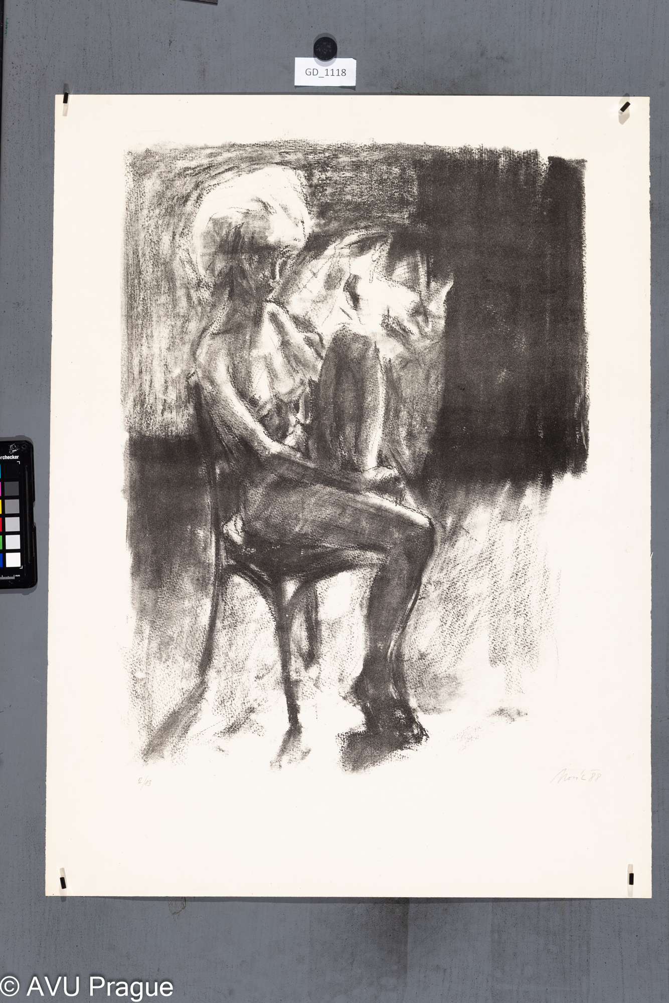 Petr Novák, sedící modelka, 1988, Litografie,54 x 39,3;68 x 51,