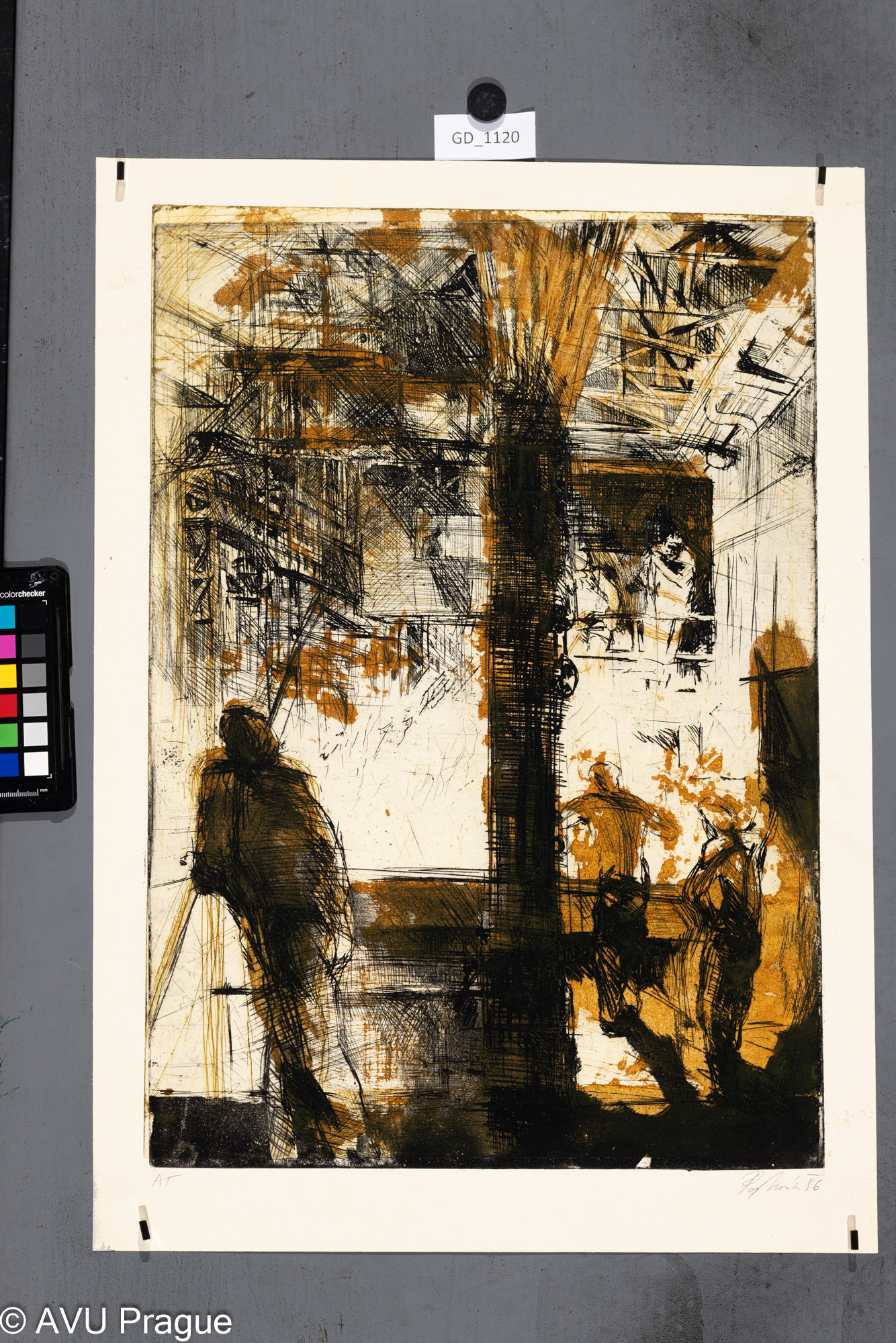 Petr Novák, Ocelárna, 1986, Lept / akvatinta - soutisk barva,    49,2 x 34,3, 55,6 x 39,4,