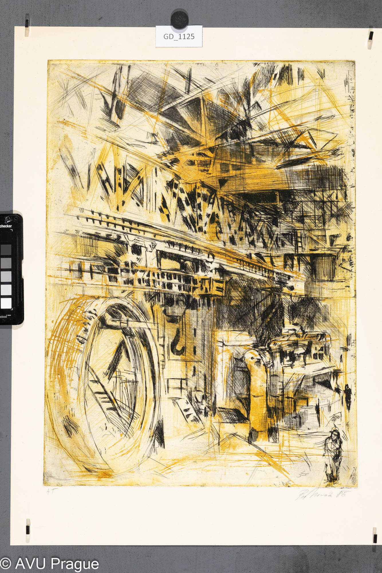 Petr Novák, Továrna, 1986, Lept - soutisk dvě barvy, 48,1 x 35,1,57,8 x 42,4,