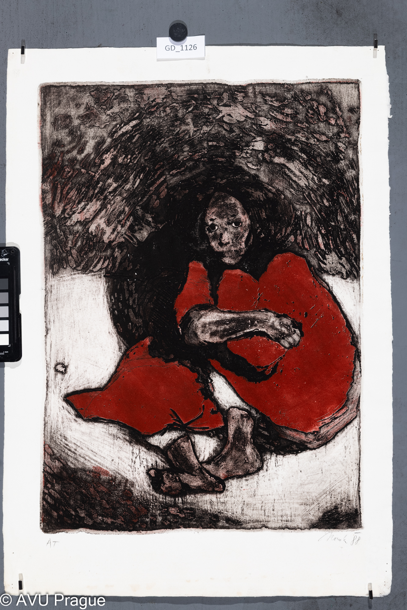 Petr Novák, Dívka, 1988, Akvatinta - rezerváž - soutisk, 49 x 34,5,59,5 x 42,