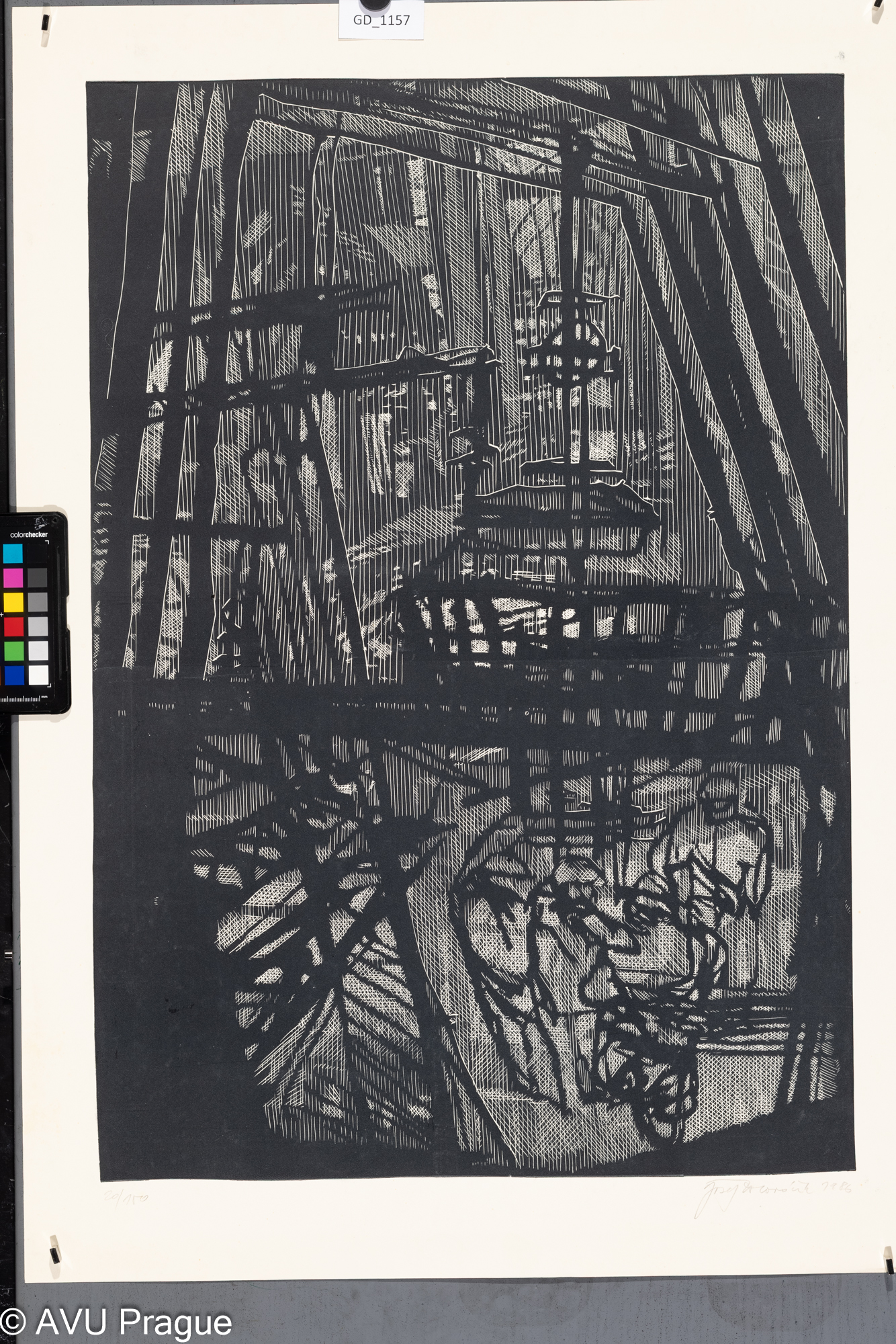 Josef Hlaváček, Ocelárna,1986,Linoryt, 68 x 46,8, 78,8 x 56,2,Čepelák