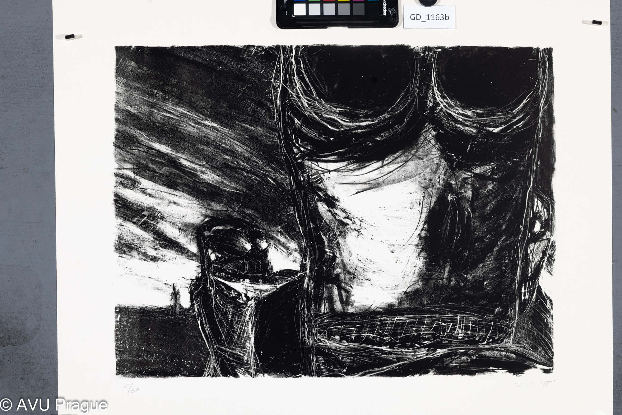 Z. P., Abstraktní kompozice, 1985,Litografie - dvě barvy, 34,5 x 45,5,45,6 x 56,3,