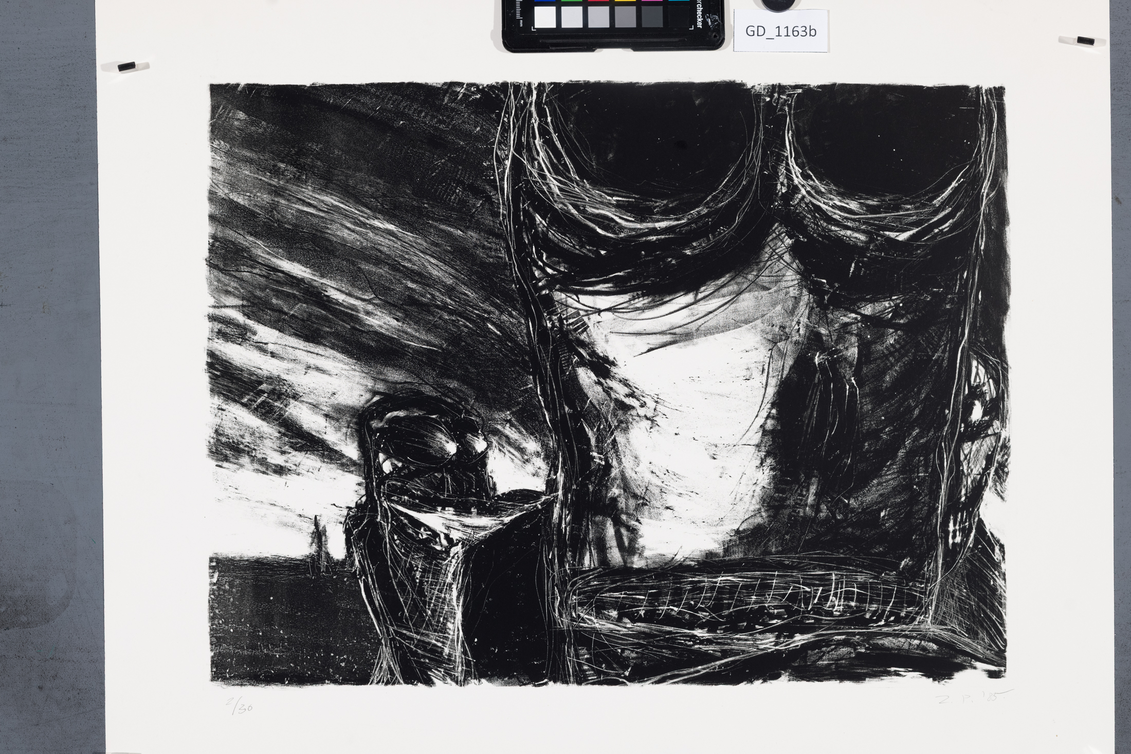 Z. P., Abstraktní kompozice, 1985,Litografie - dvě barvy, 34,5 x 45,5,45,6 x 56,3,