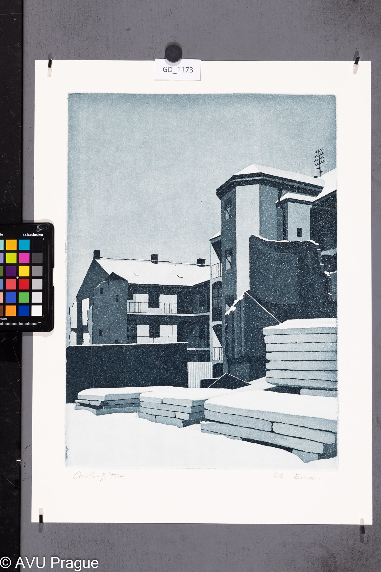 Petr Toman, Zimní pavlač a staveniště, Akvatinta43 x 31,1 52,9 x 38,5Čepelák