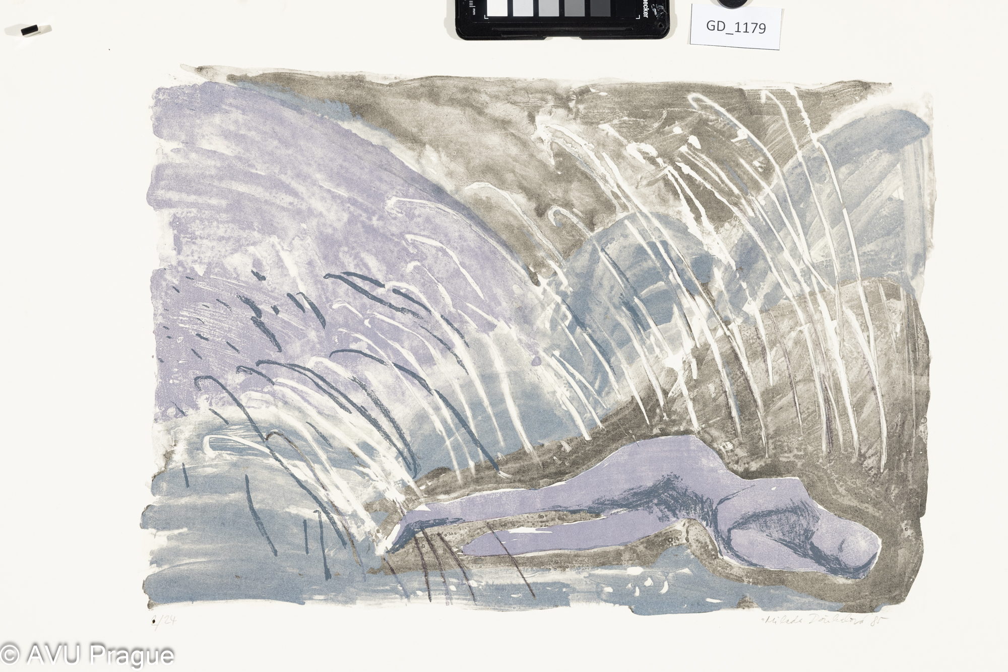 Milada Dočekalová, Spící, 1985, Litografie - tři barvy, 31 x 46,     48 x 64,4, Čepelák