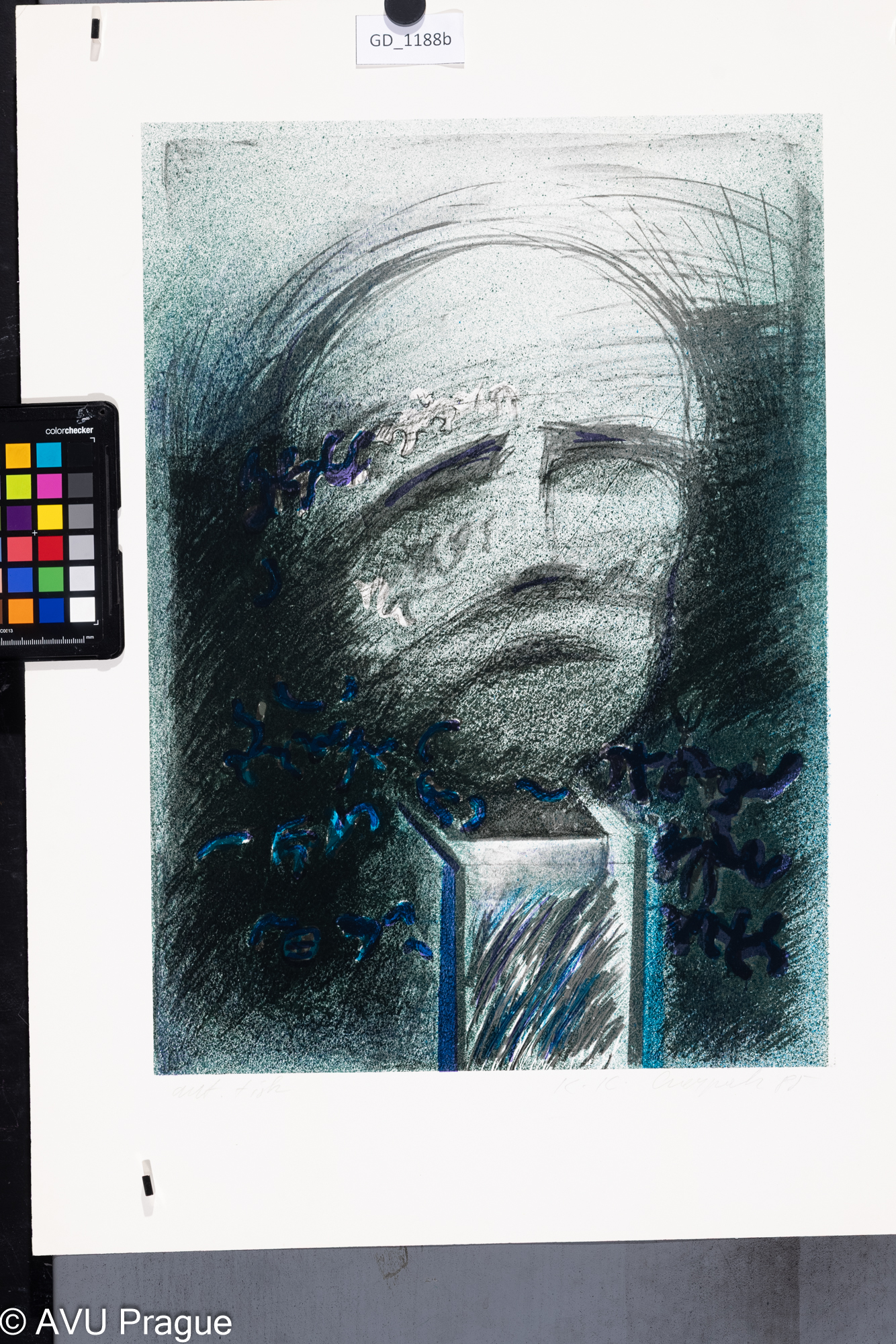 Krystyna Katarzyna Czerpak, Hlava, 1985, Litografie - tři barvy,46 x 32,8,60,4 x 44,2,Čepelák