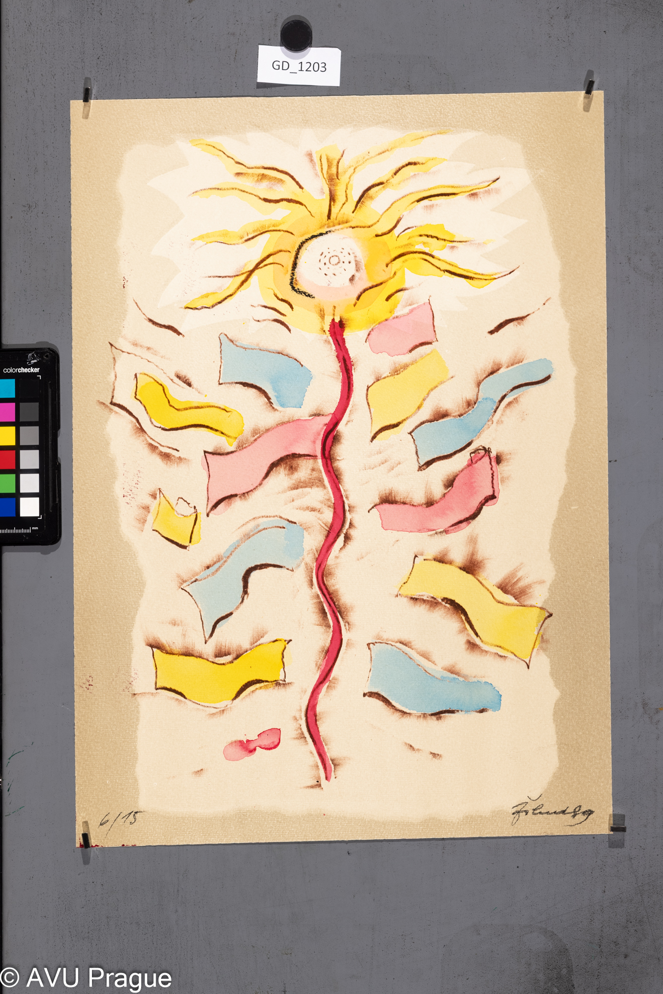 Jiří Žalud, Slunečnice, 1989,Litografie - akvarel, 47,3 x 33,3,47,3 x 33,3, Lektor GD