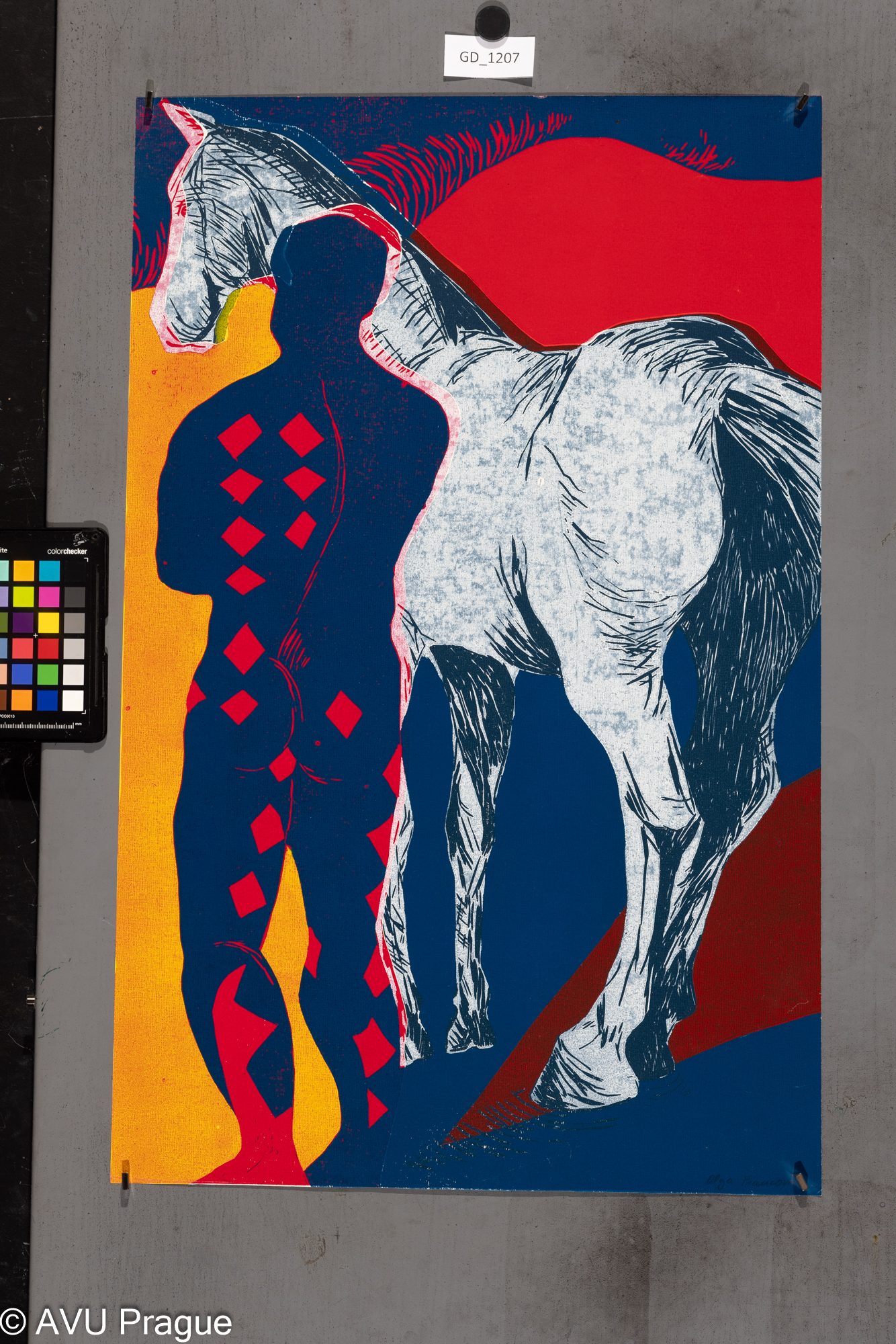 Olga (Olina) Francová, Figura s koněm, Linoryt - soutisk, 63,2 x 45,63,2 x 45, Čepelák