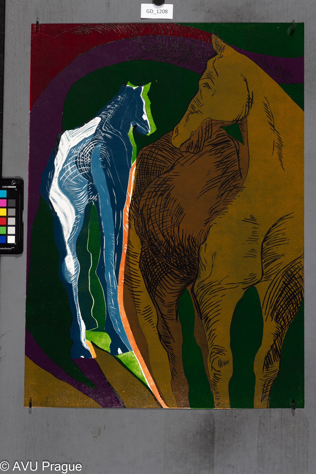 Olga (Olina) Francová, Koně,Linoryt - soutisk, 63,3 x 45,9,63,3 x 45,9, Čepelák