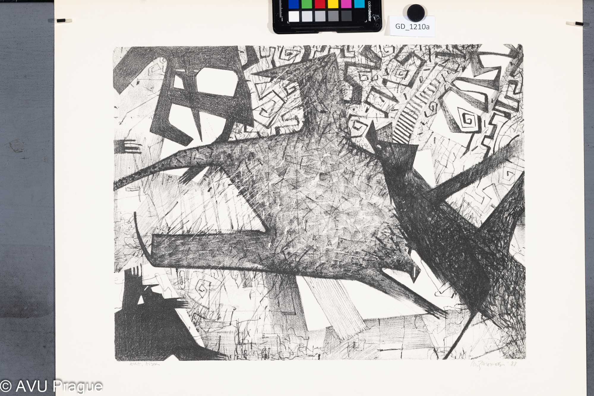 Nezjištěno, Abstraktní kompozice,1988,Litografie, 35,8 x 47, 51,3 x 60,4,