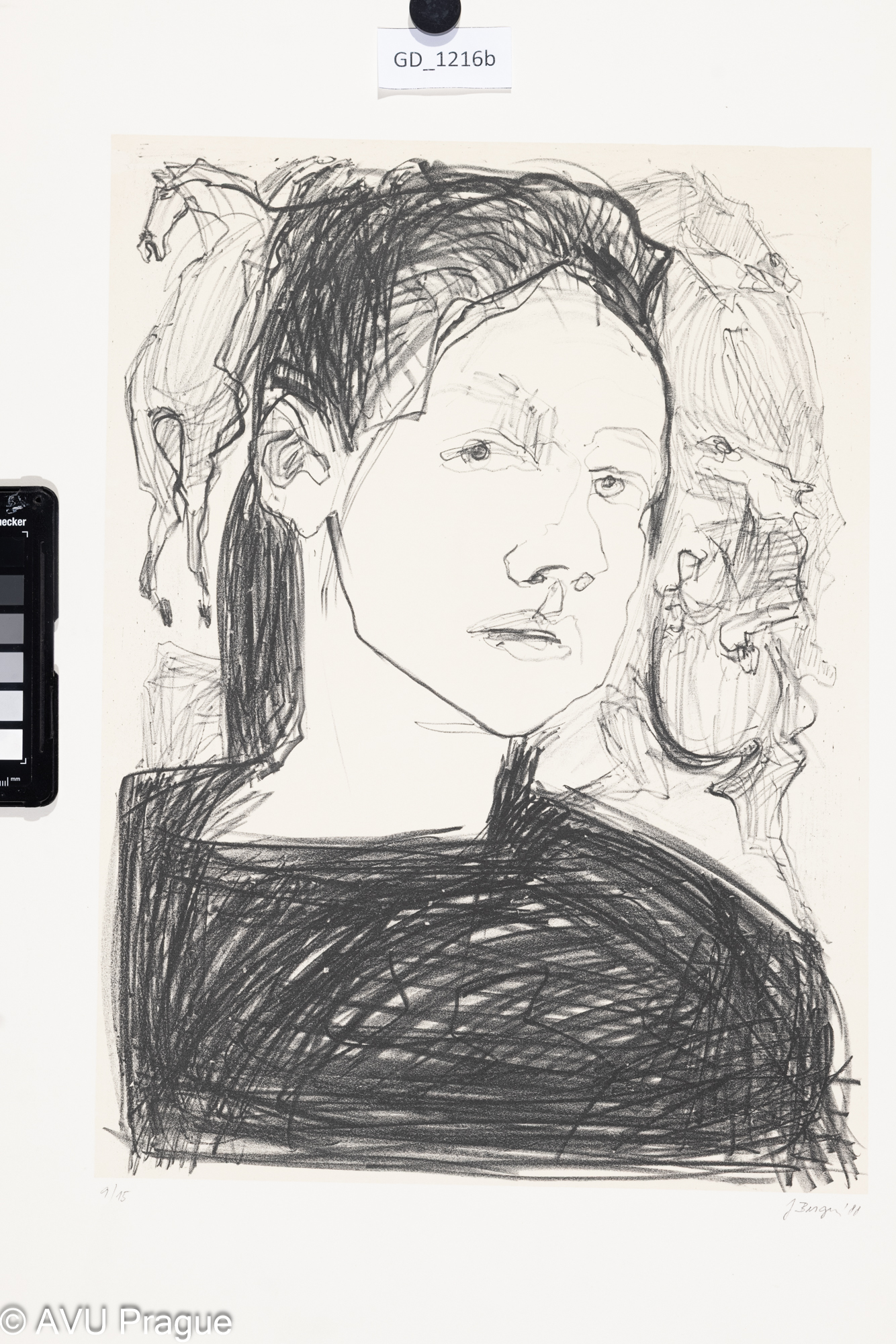 Jana Ďuricová - Bergerová,Portét ženy, 1988, Litografie - podtisk, 40,8 x 29,8, 58,6 x 44,3,