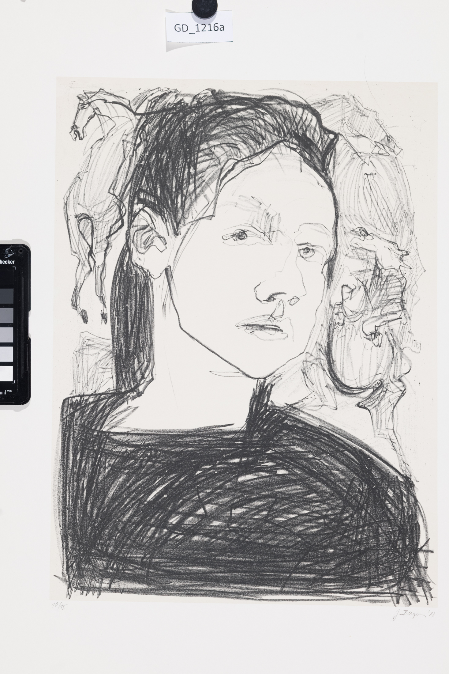 Jana Ďuricová - Bergerová,Portét ženy, 1988, Litografie - podtisk, 40,8 x 29,8, 58,6 x 44, 3