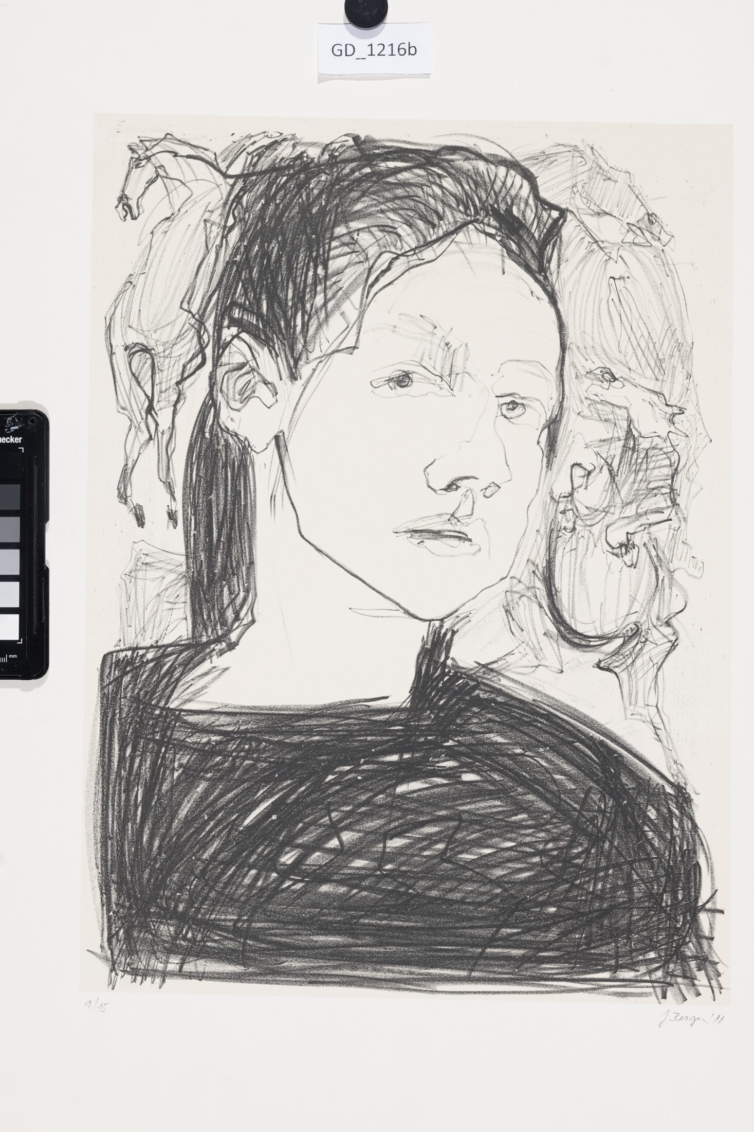 Jana Ďuricová - Bergerová,Portét ženy, 1988, Litografie - podtisk, 40,8 x 29,8, 58,6 x 44,3,